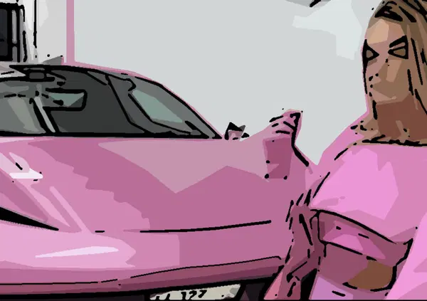 Taylor Mega motor-mistress: con una Ferrari al guinzaglio!
