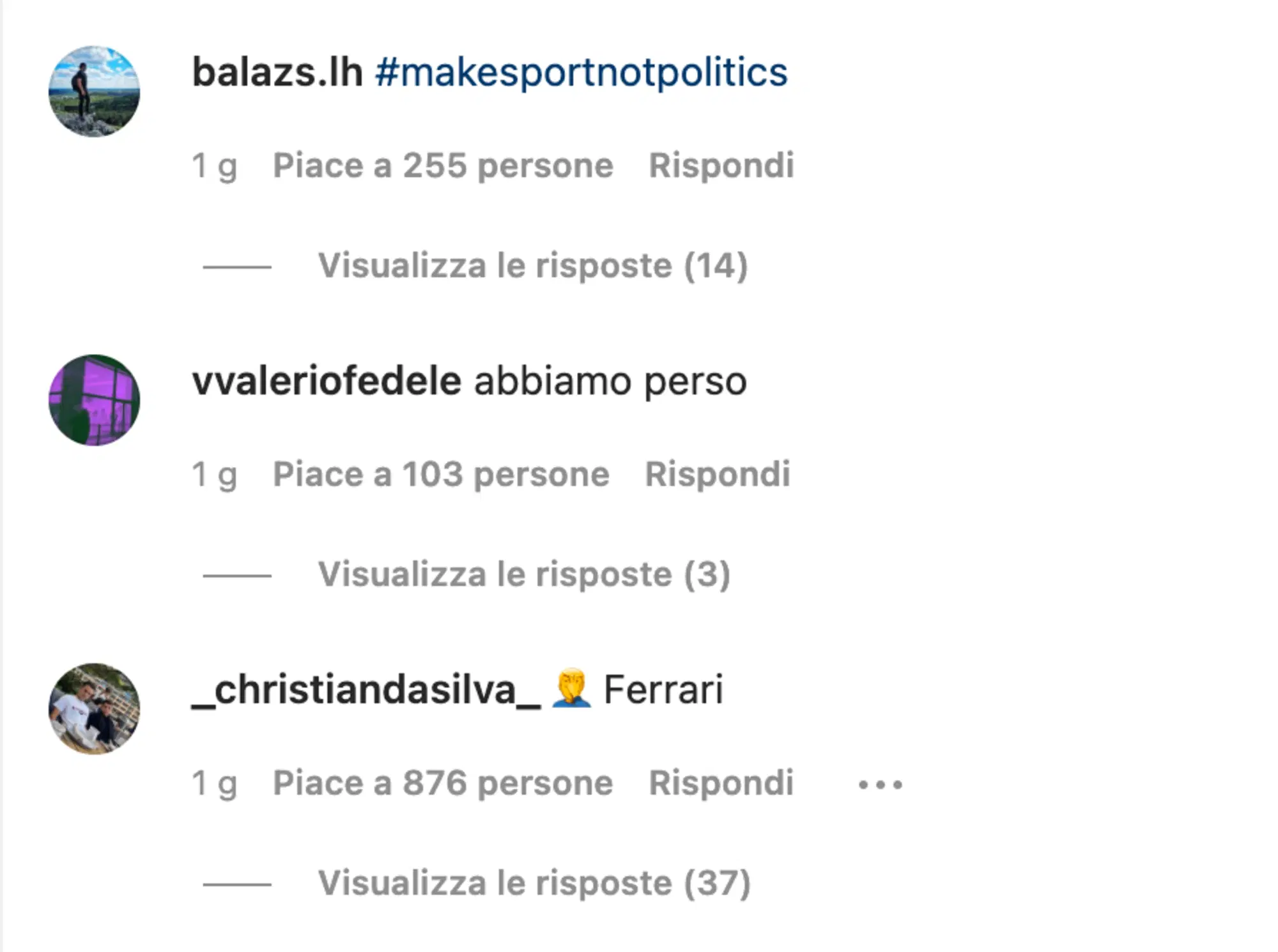 Alcuni dei messaggi omofobi sotto il post LGBTQ+ della Ferrari 