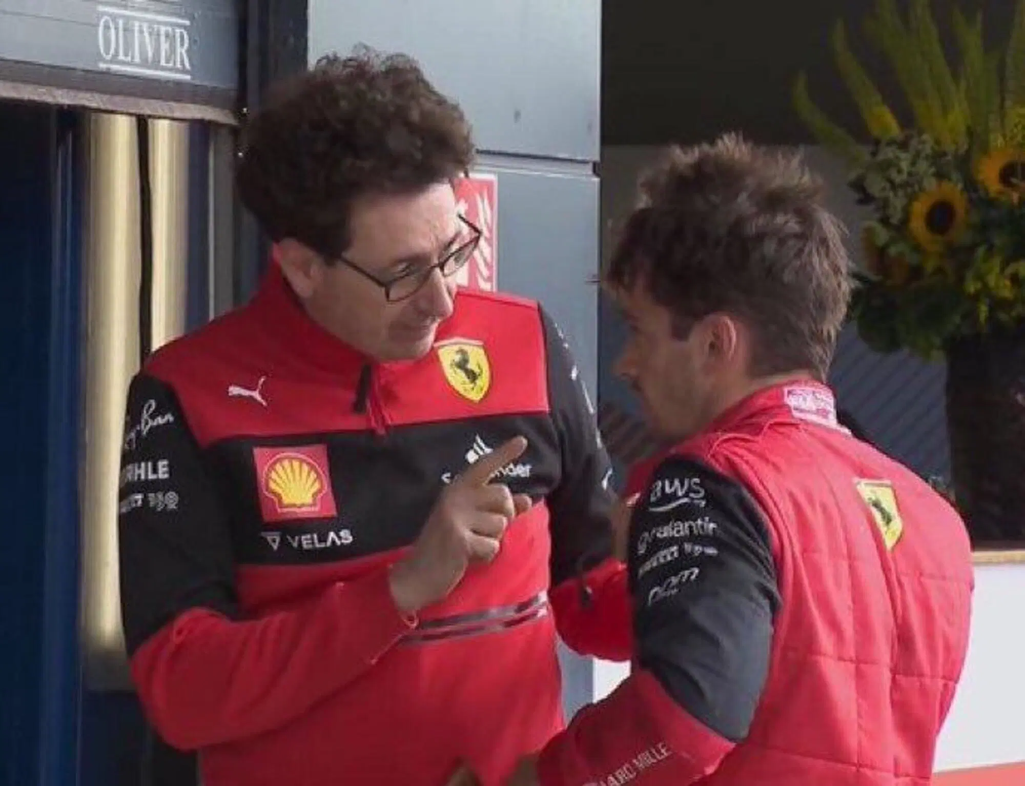 Mattia Binotto e Charles Leclerc nel post gara di Silverstone