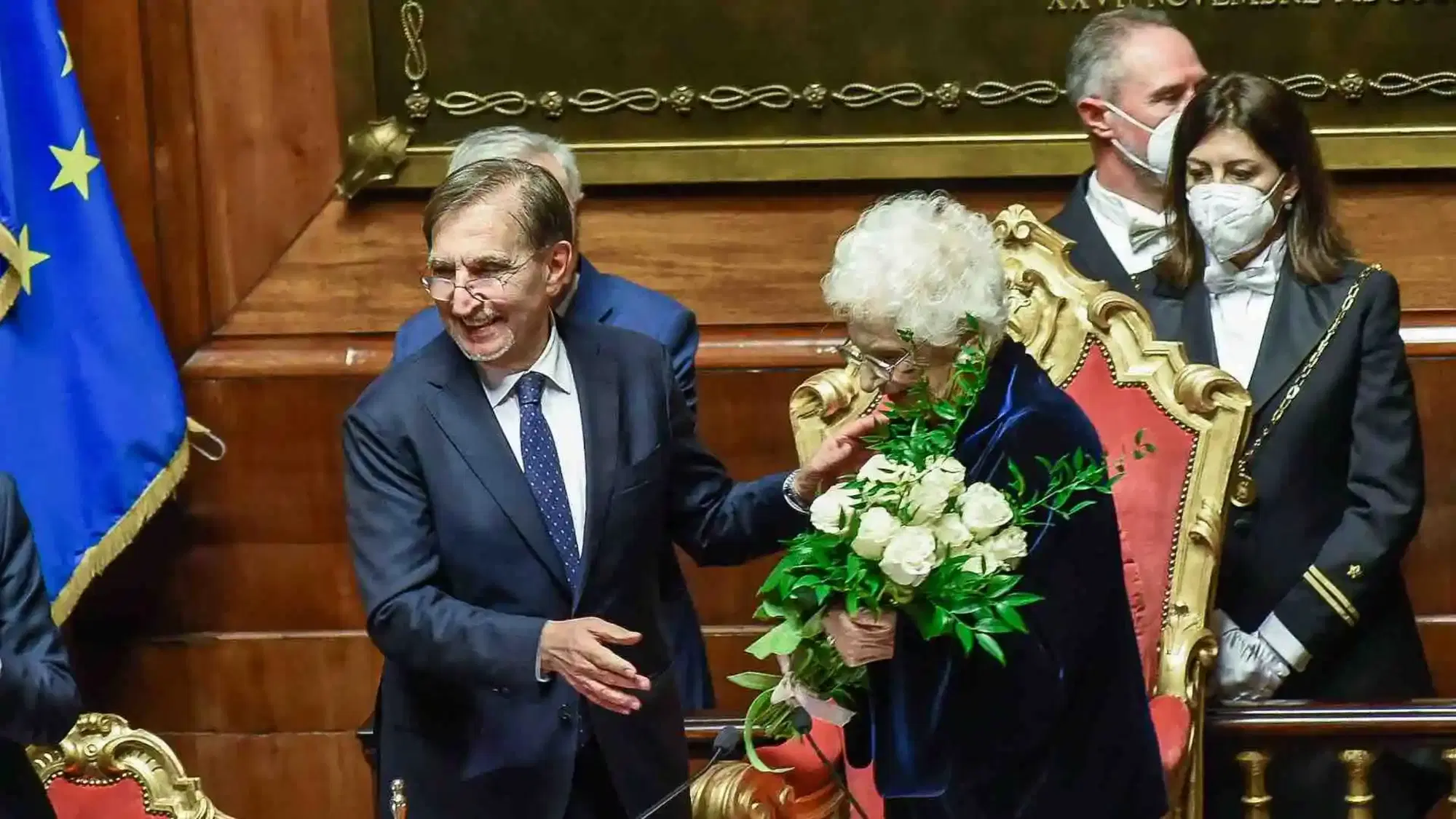 Ignazio La Russa il giorno dell'elezione a Presidente del Senato insieme a Liliana Segre