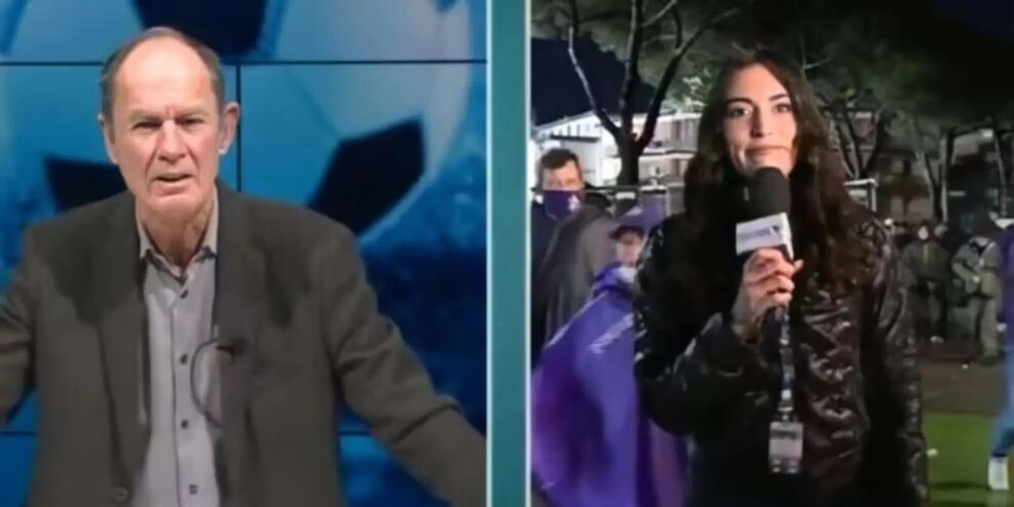 Giorgio Micheletti e Greta Beccaglia durante il collegamento "incriminato" da Empoli