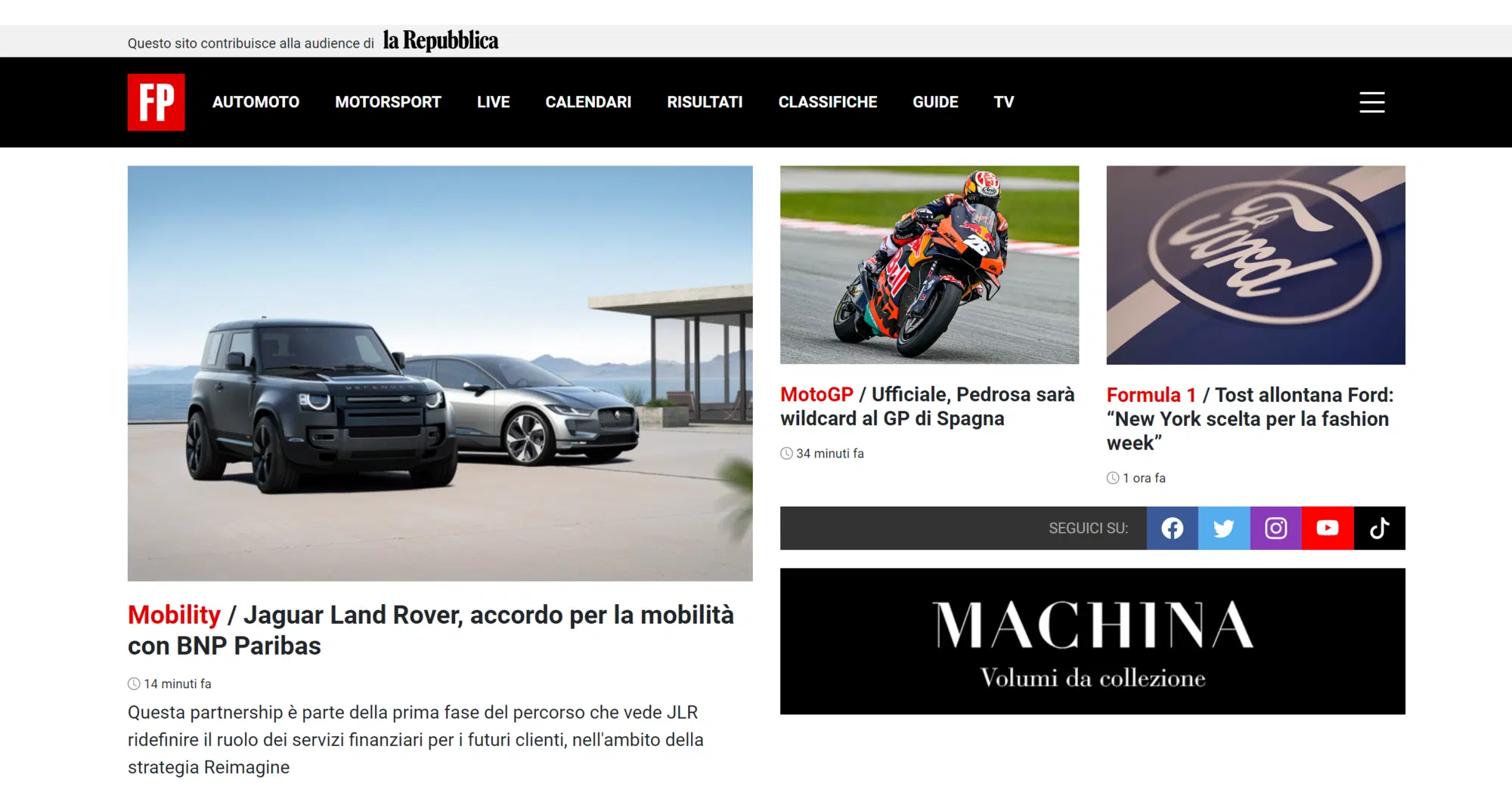 Il sito FormulaPassion ha gi&agrave; inserito in alto il banner in cui dice che contribuir&agrave; all'audience di Repubblica (il primo quotidiano nazionale)