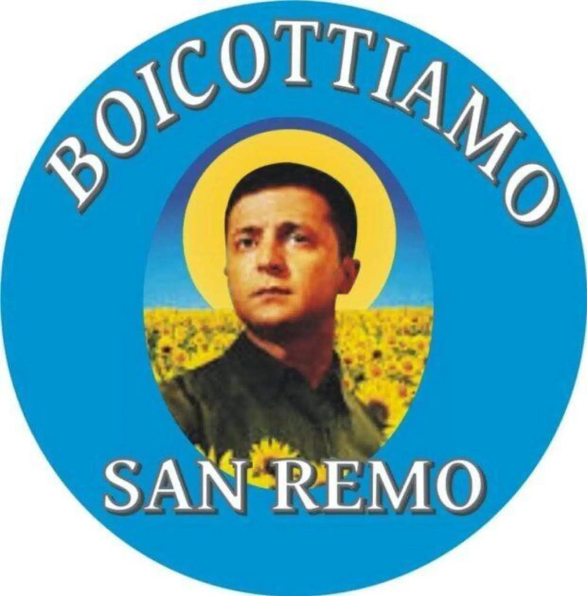 Il "santino" contro Zelensky in collegamento a Sanremo