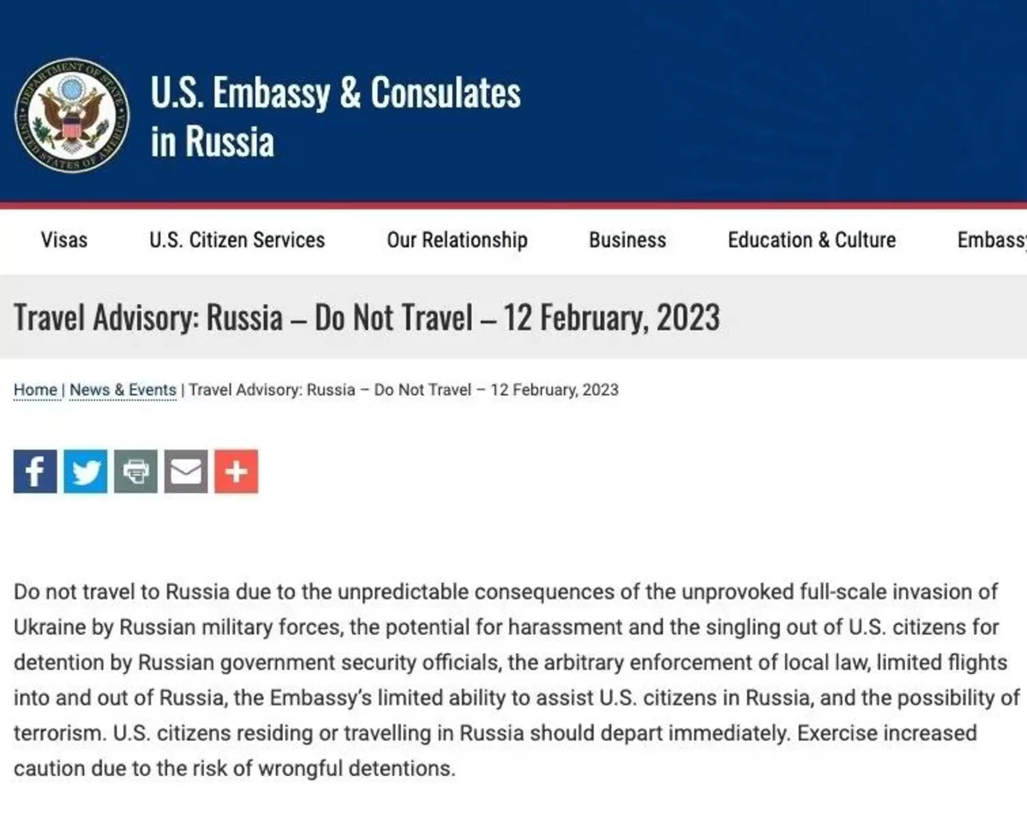 La comunicazione dell'ambasciata americana