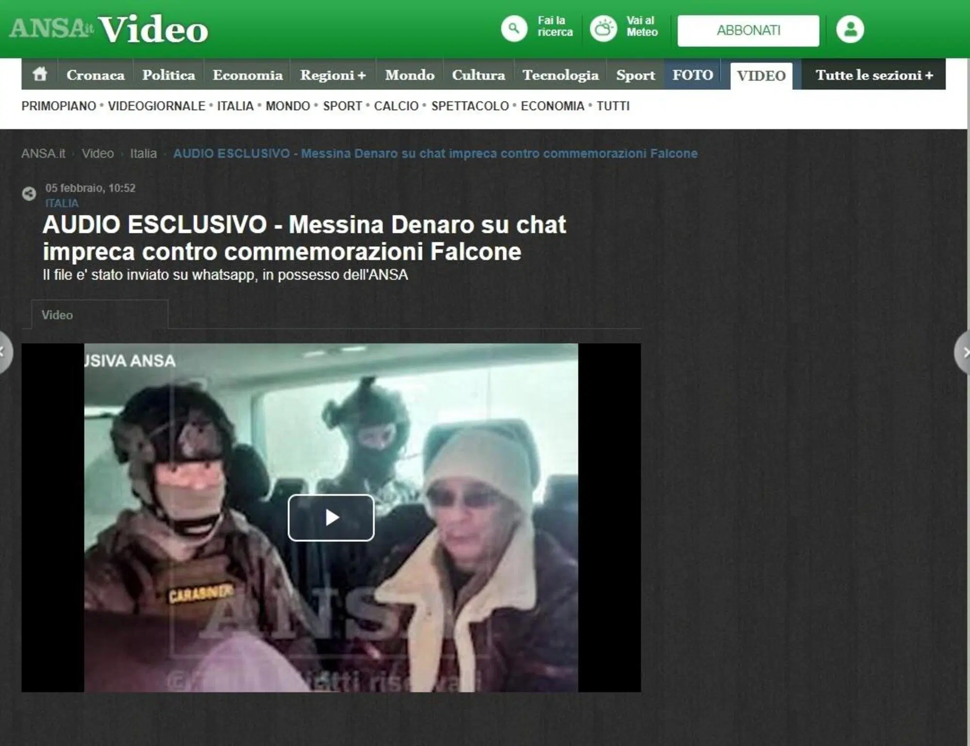 Il lancio ("dimenticato" dall'Ansa) che aveva anticipato sia MOW che Non &egrave; l'Arena sull'audio di Messina Denaro