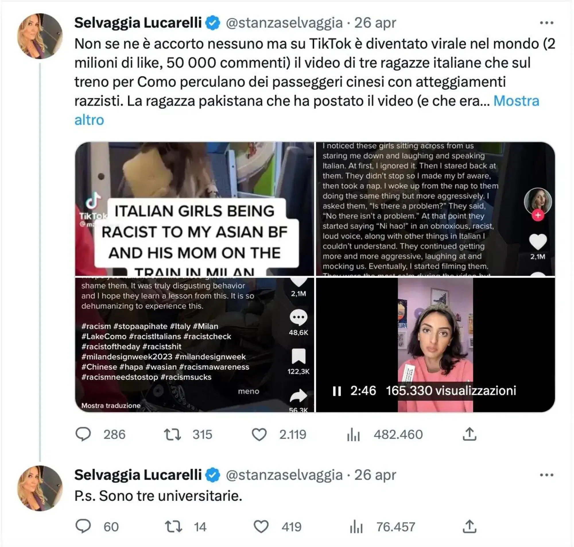 Il post di Selvaggia Lucarelli