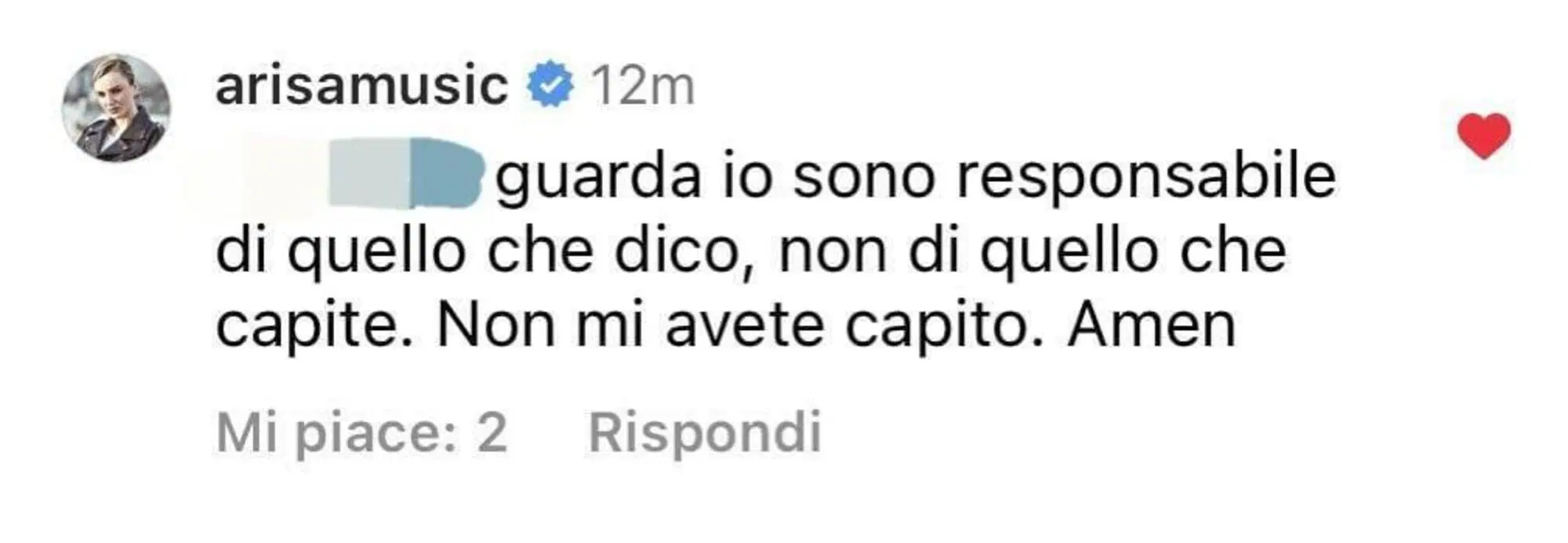 Commento Arisa via social