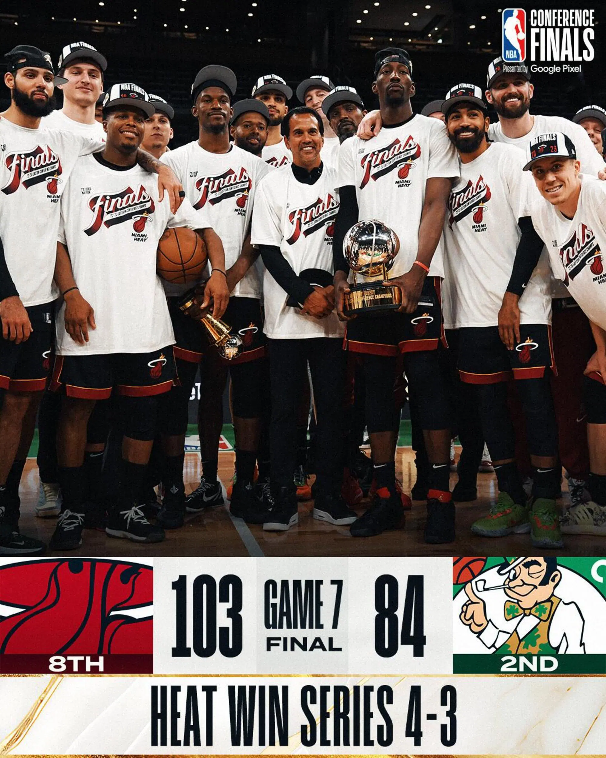 I Miami Heat premiati campioni dell'Est dopo la vittoria in gara-7 a Boston