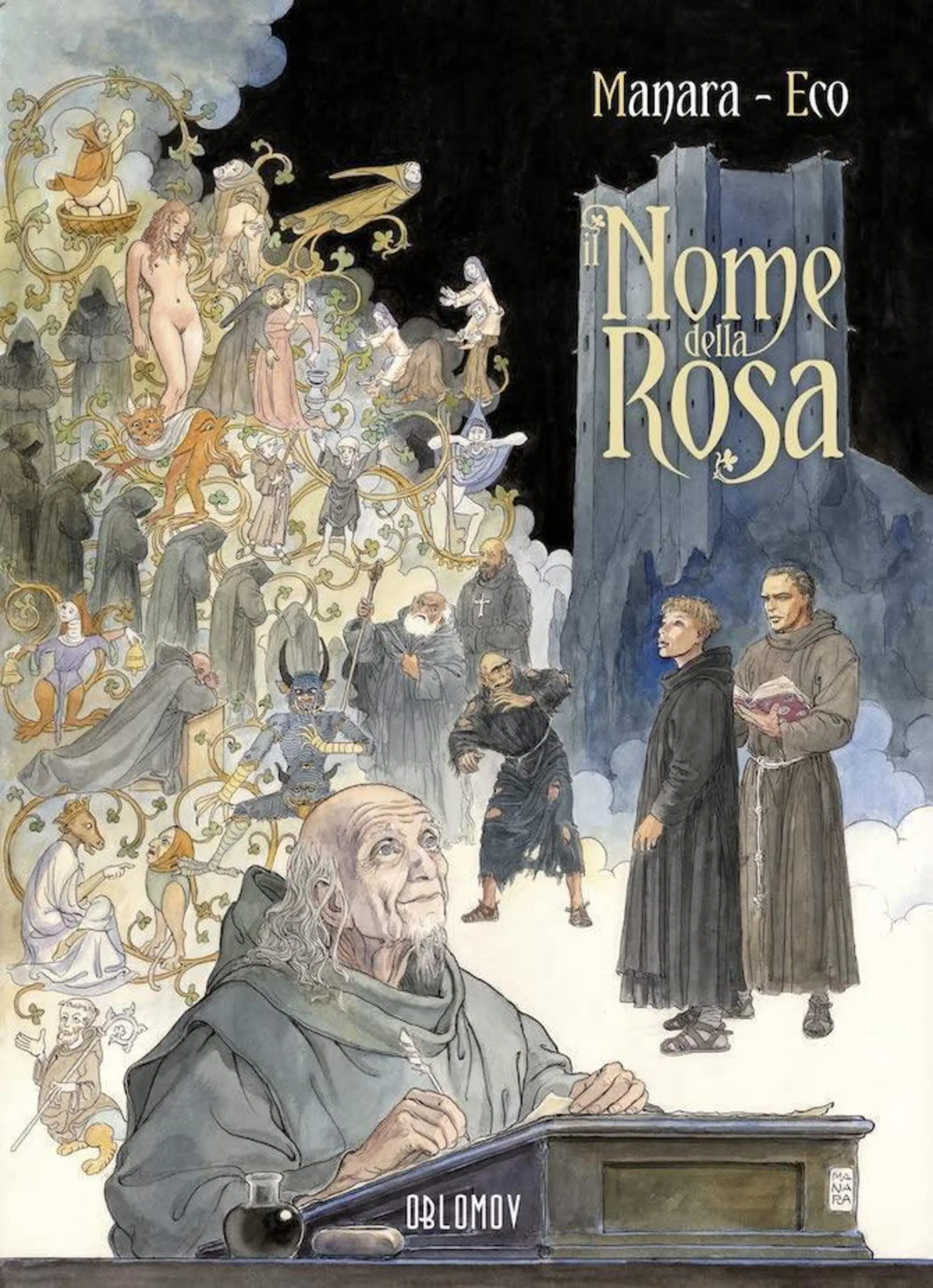 La copertina de "Il nome della rosa" di Manara-Eco
