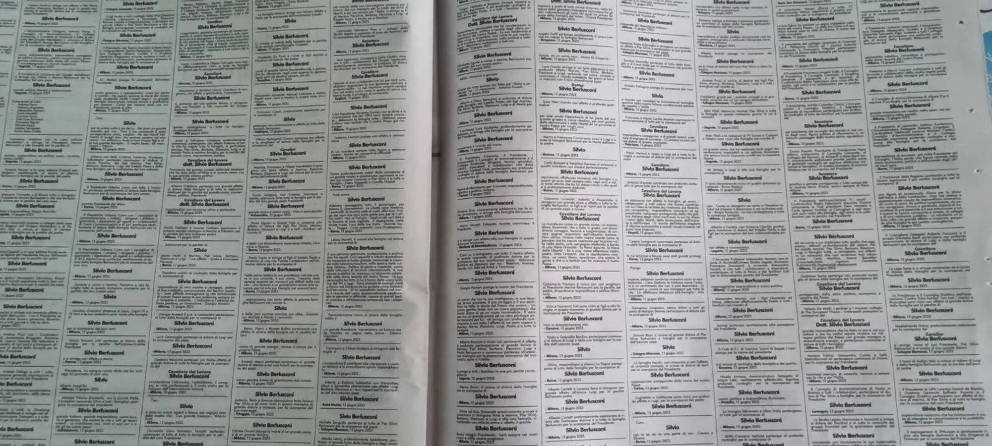 Le paginate di necrologi per Silvio Berlusconi sul Corriere