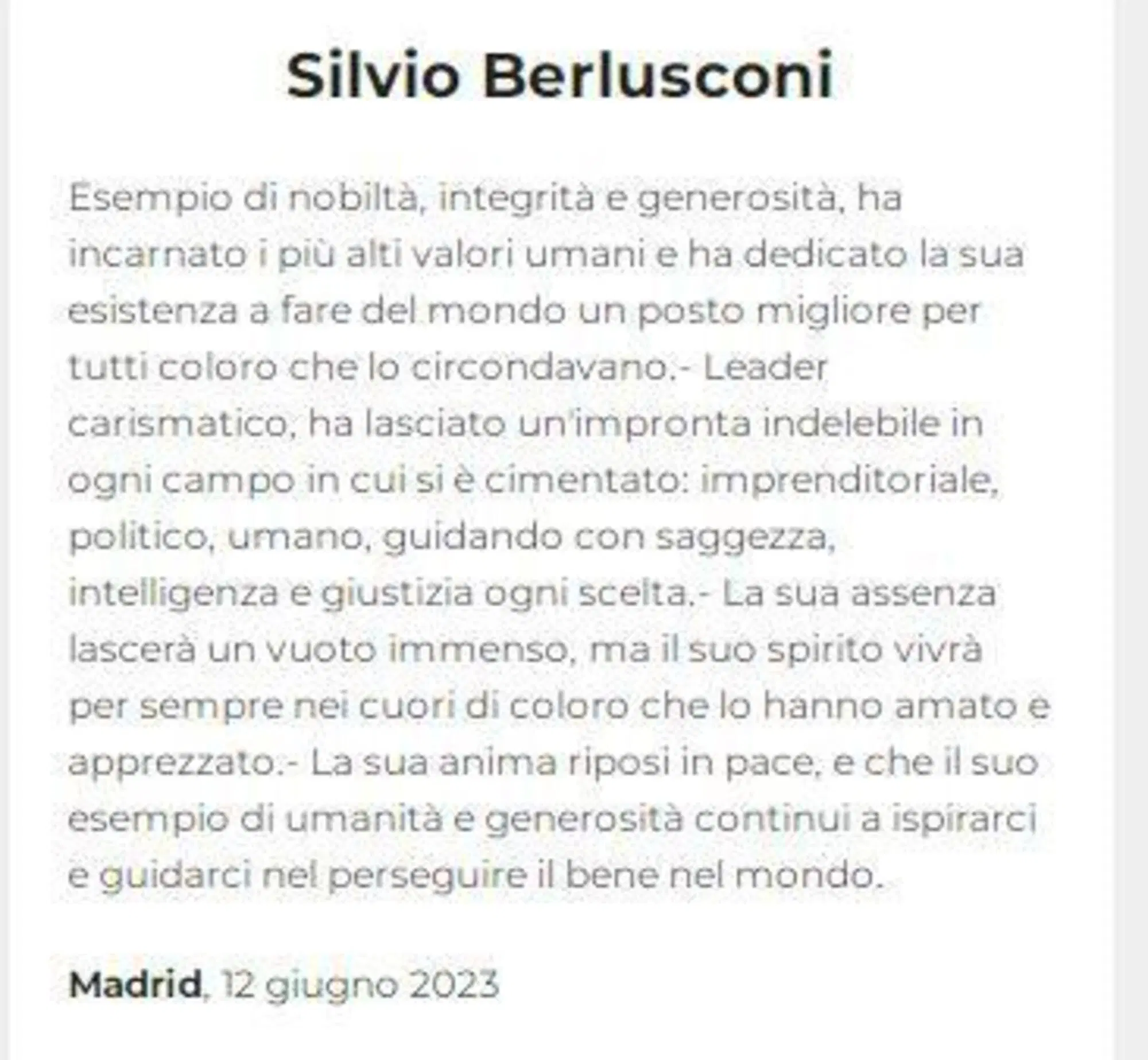 Necrologio per Silvio Berlusconi sul Corriere