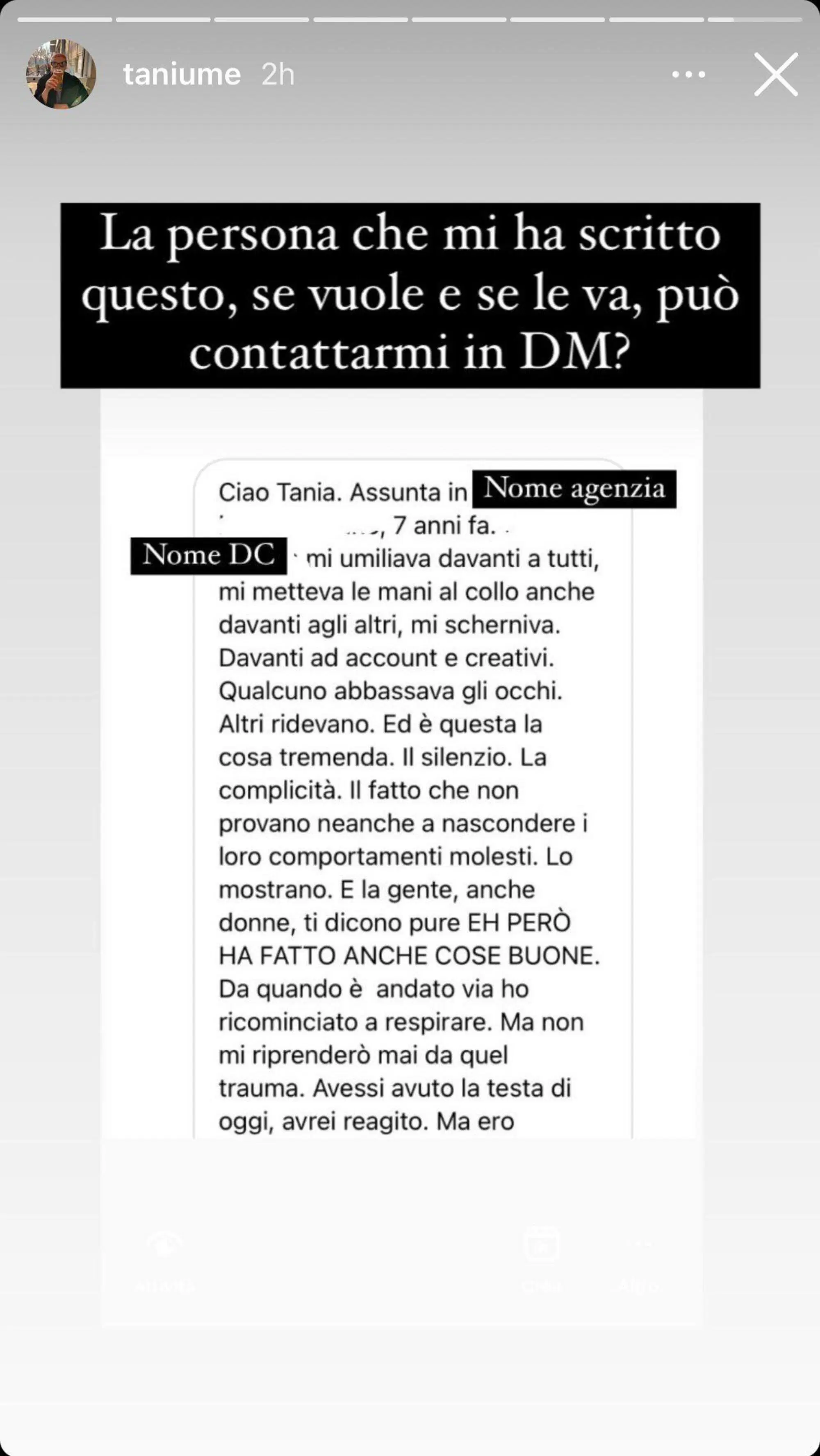 Una delle tante testimonianze che Tania (Taniume) sta condividendo su Instagram