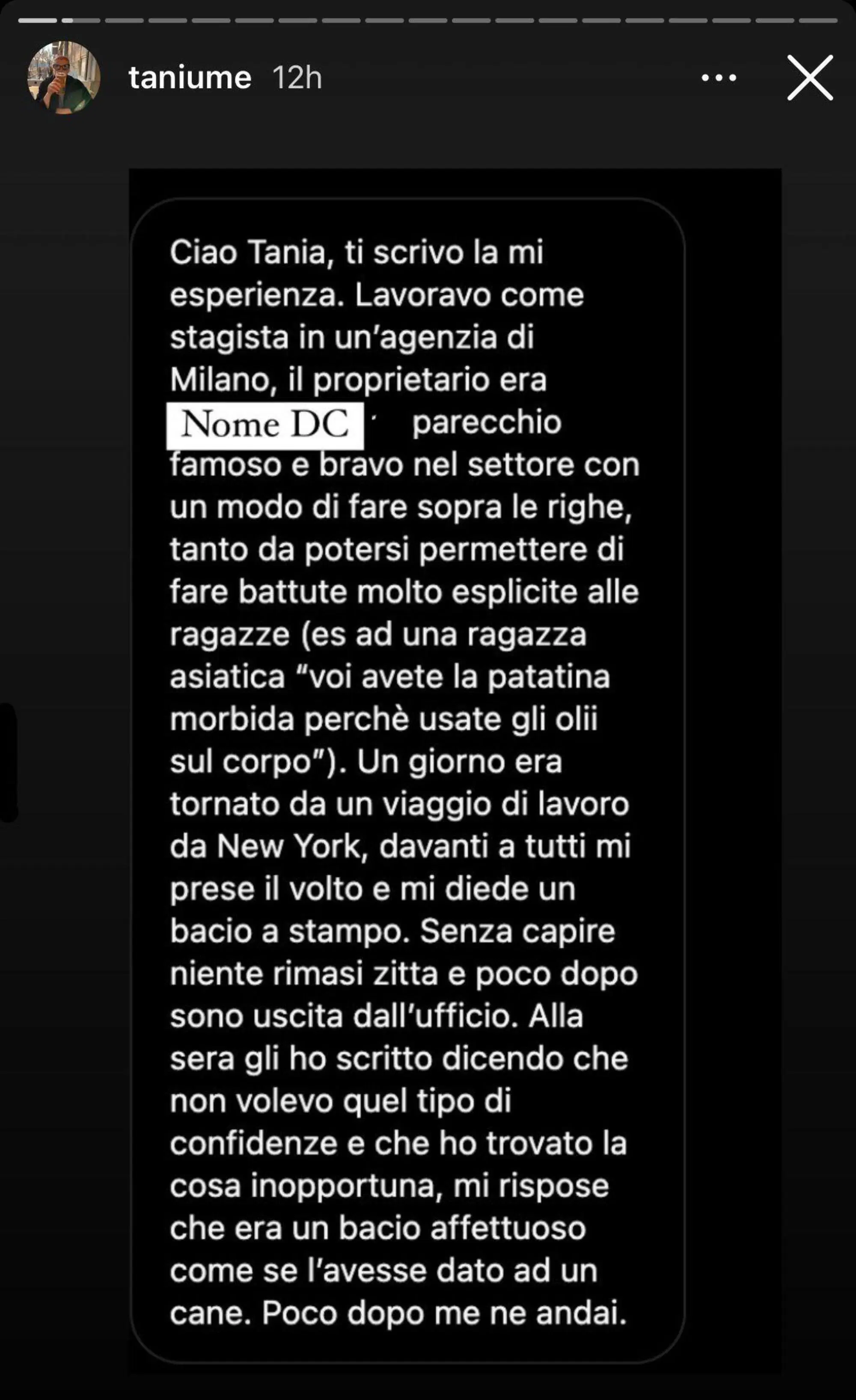 Una delle tante testimonianze che Tania sta condividendo su Instagram