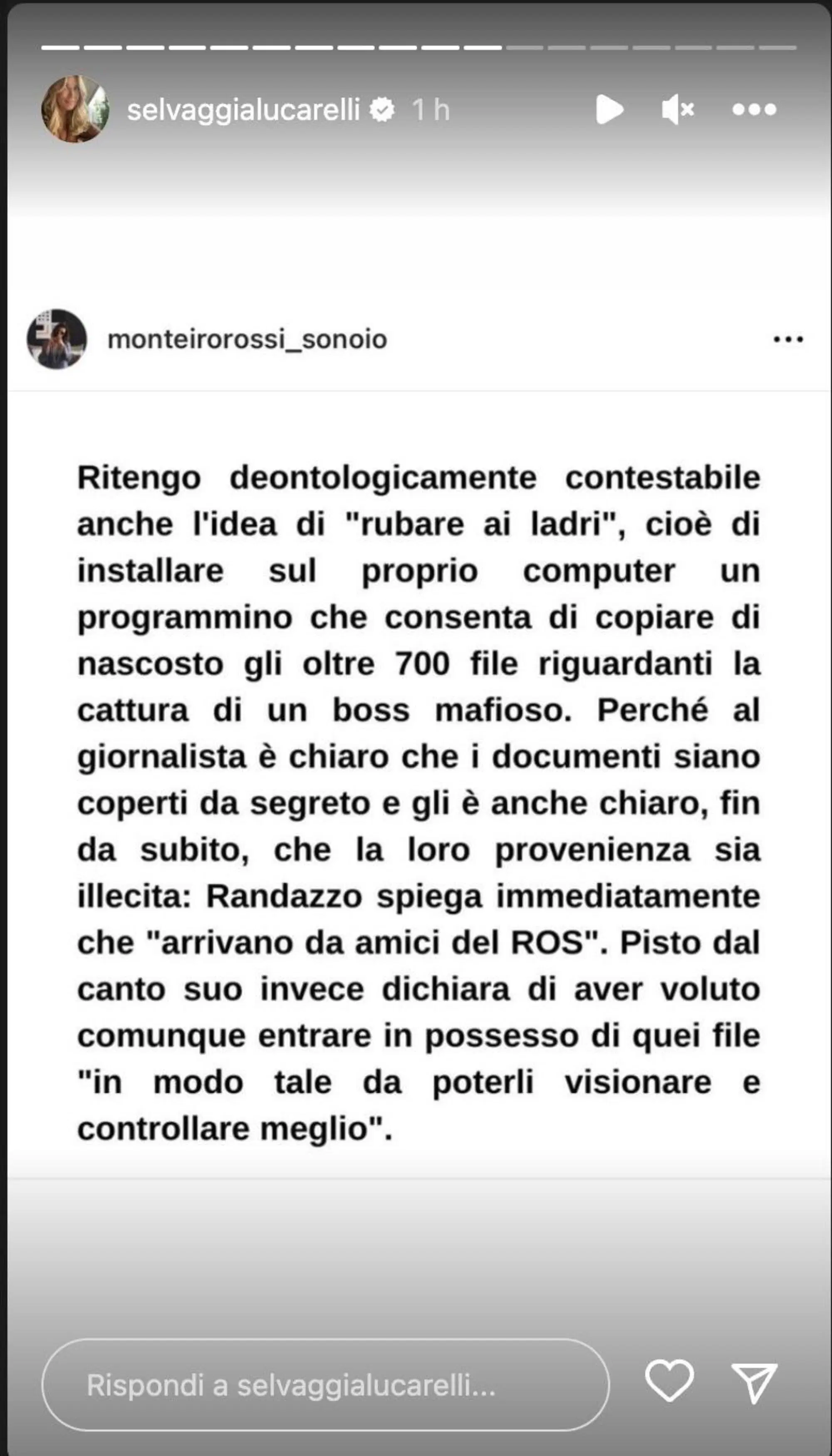 Una parte del testo di Sias rilanciato dalla Lucarelli