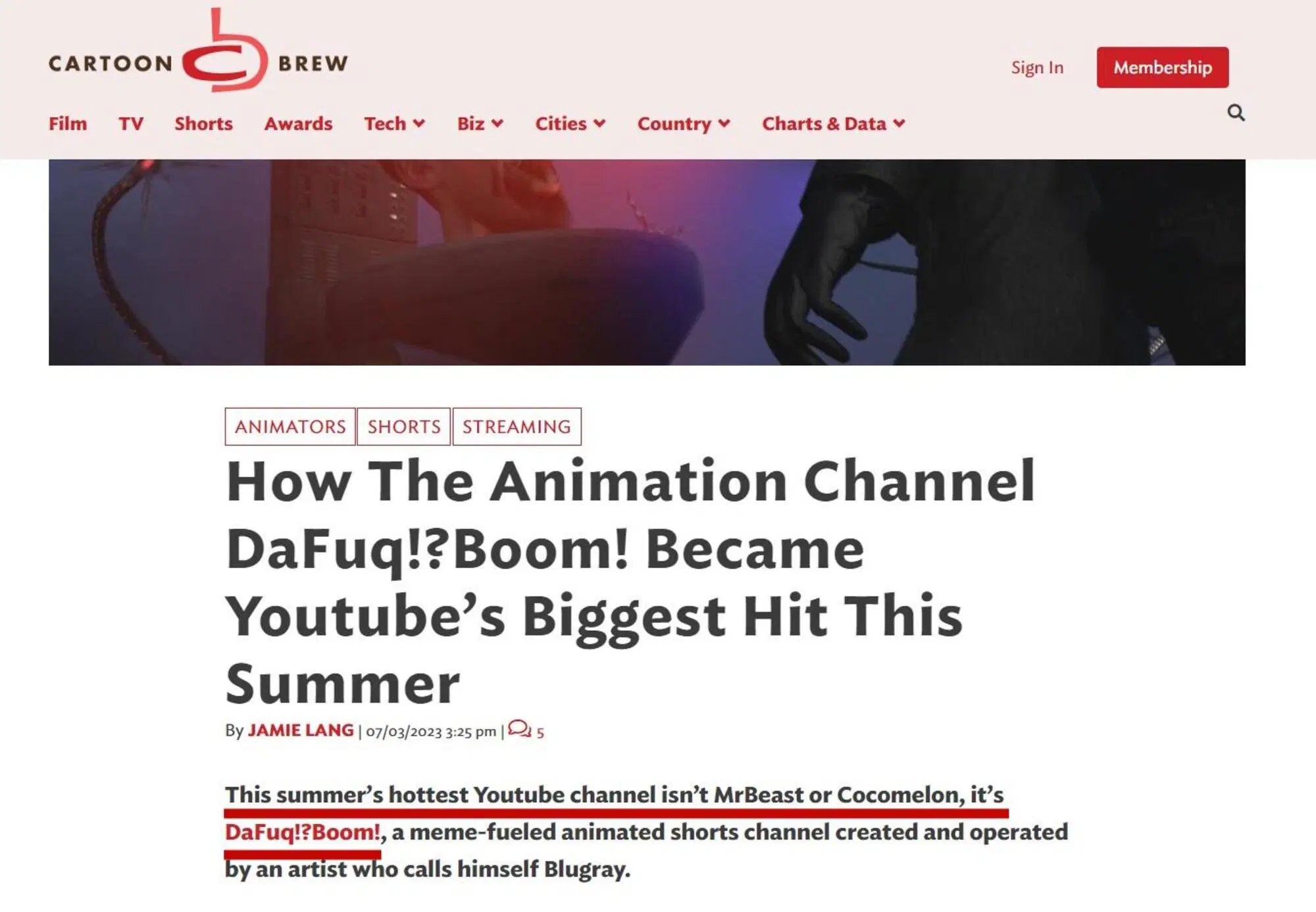 L'articolo di Cartoon Brew