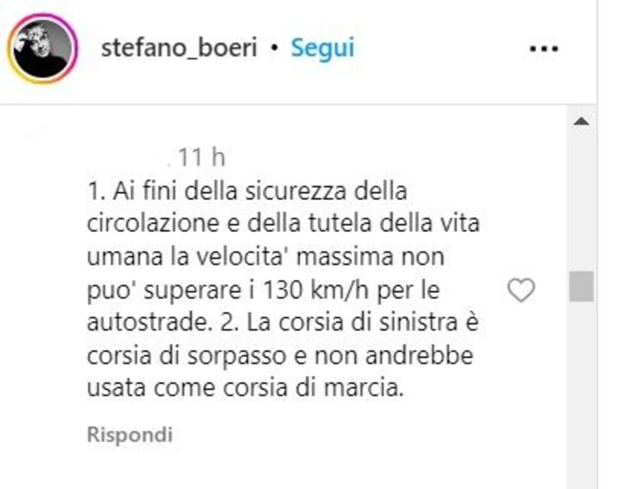 L'architetto invitato a rispettare i limiti e a non usare la corsia di sorpasso come corsia di marcia