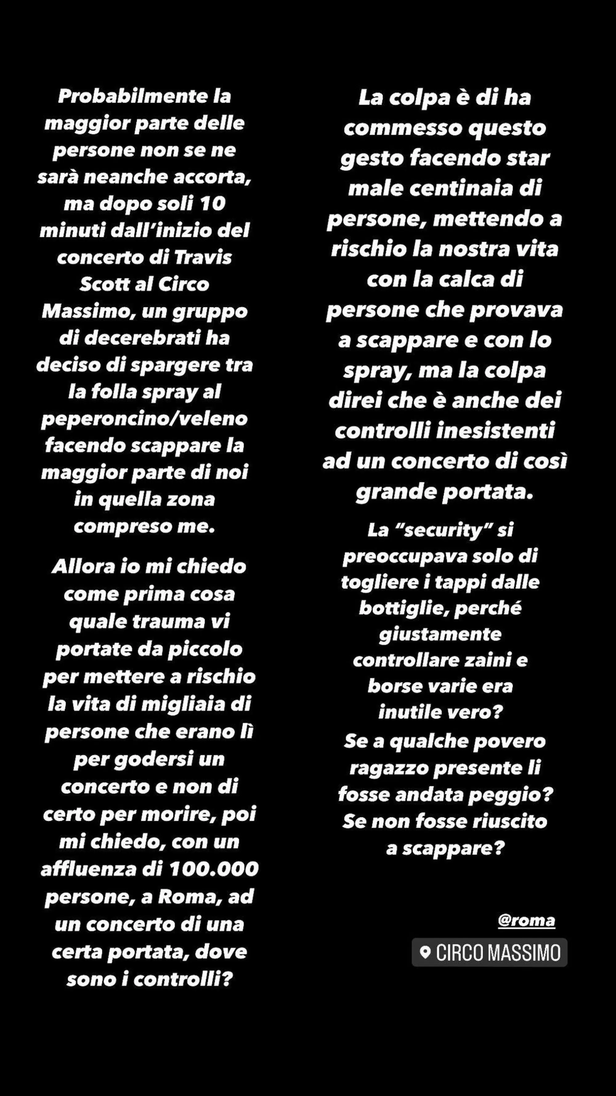 Le denuncia sui social dopo l'uso di spray al peperoncino al Circo Massimo