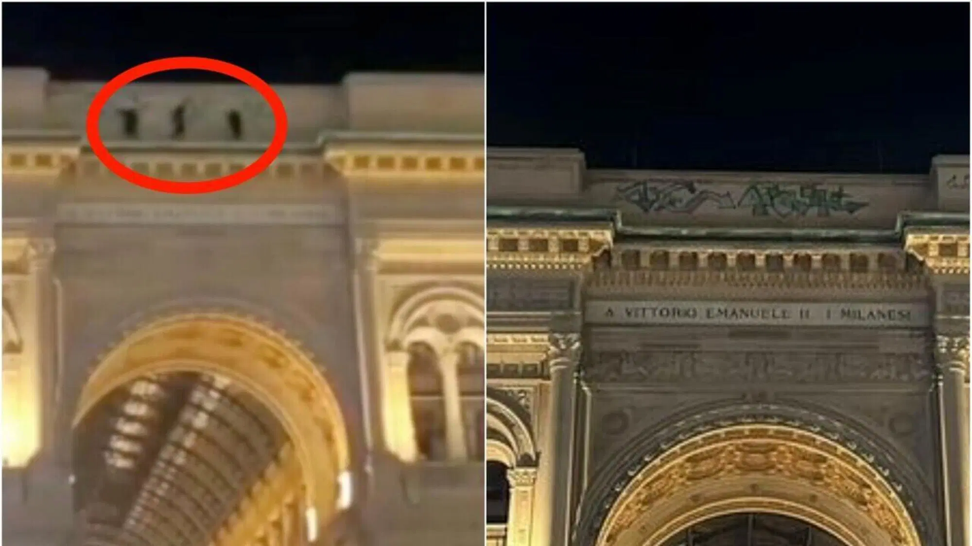 I writers in azione sulla galleria Vittorio Emanuele II di Milano