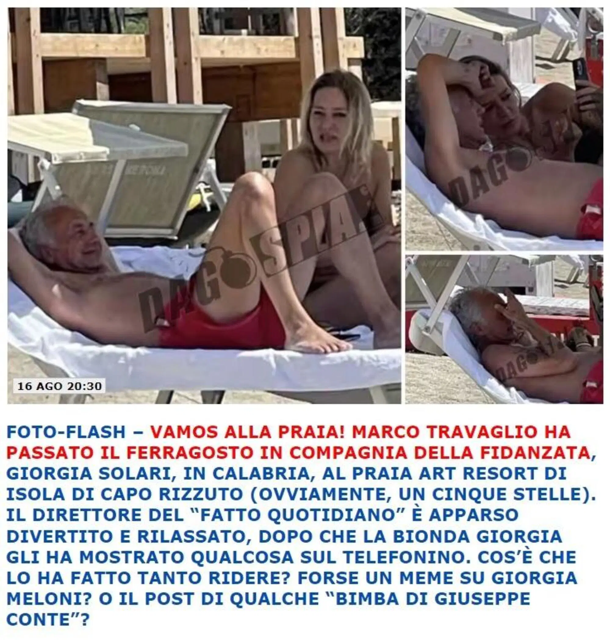 La notizia su Dagospia di Travaglio paparazzato con Giorgia "Solari" (in realt&agrave; Salari)