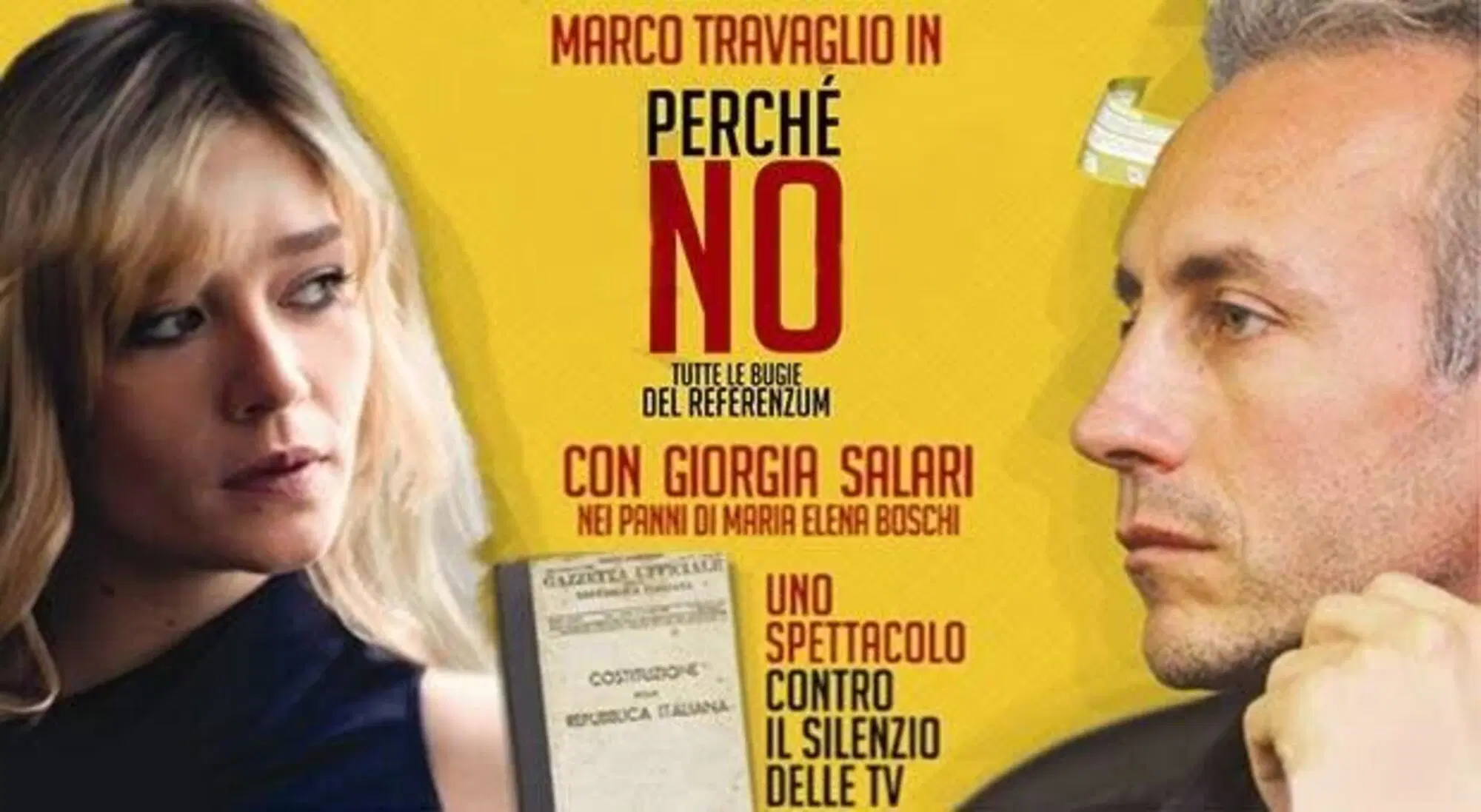 La locandina di "Perche no" con Travaglio e Giorgia Salari