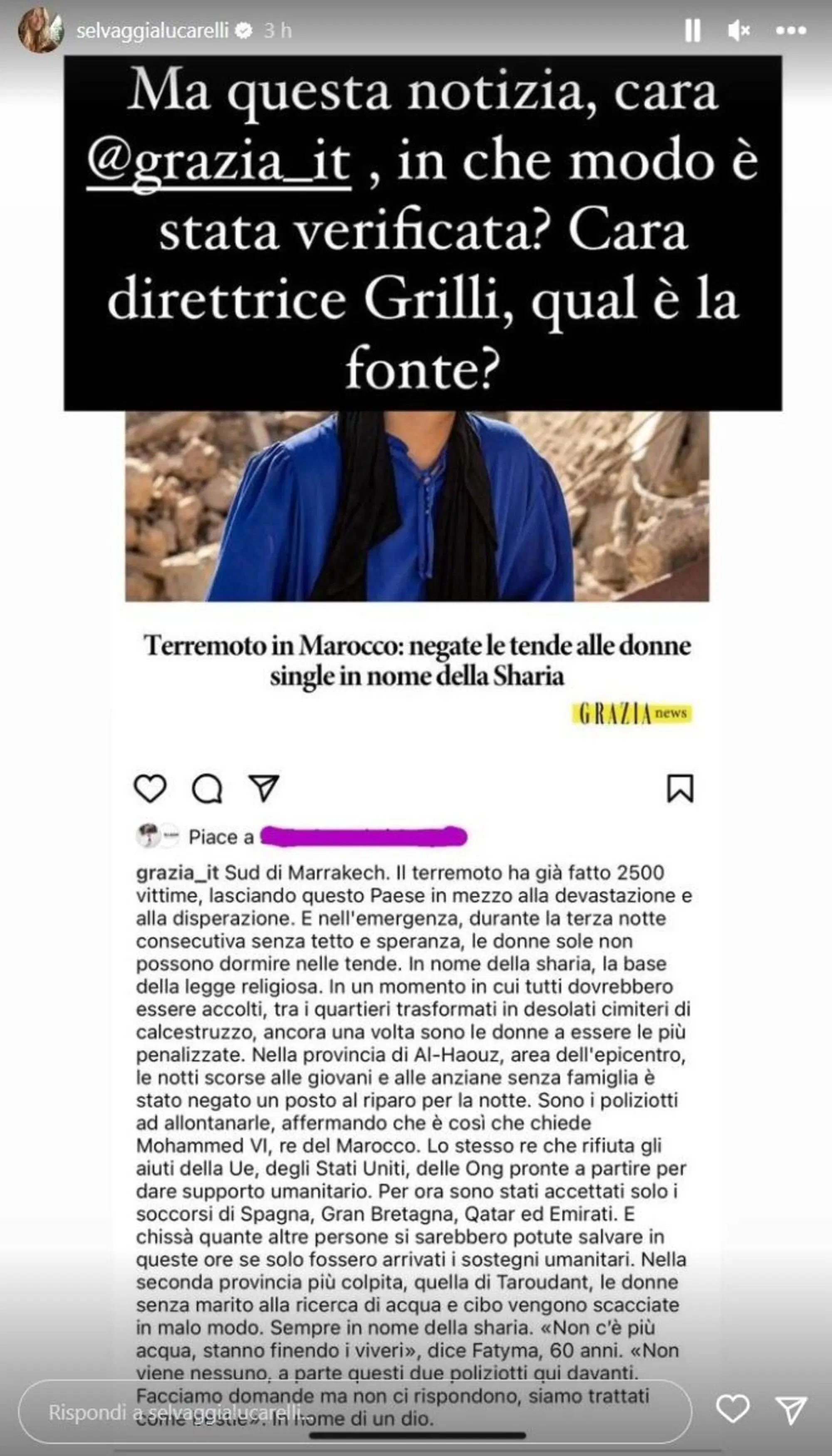 L'attacco di Selvaggia Lucarelli a Grazia su Instagram