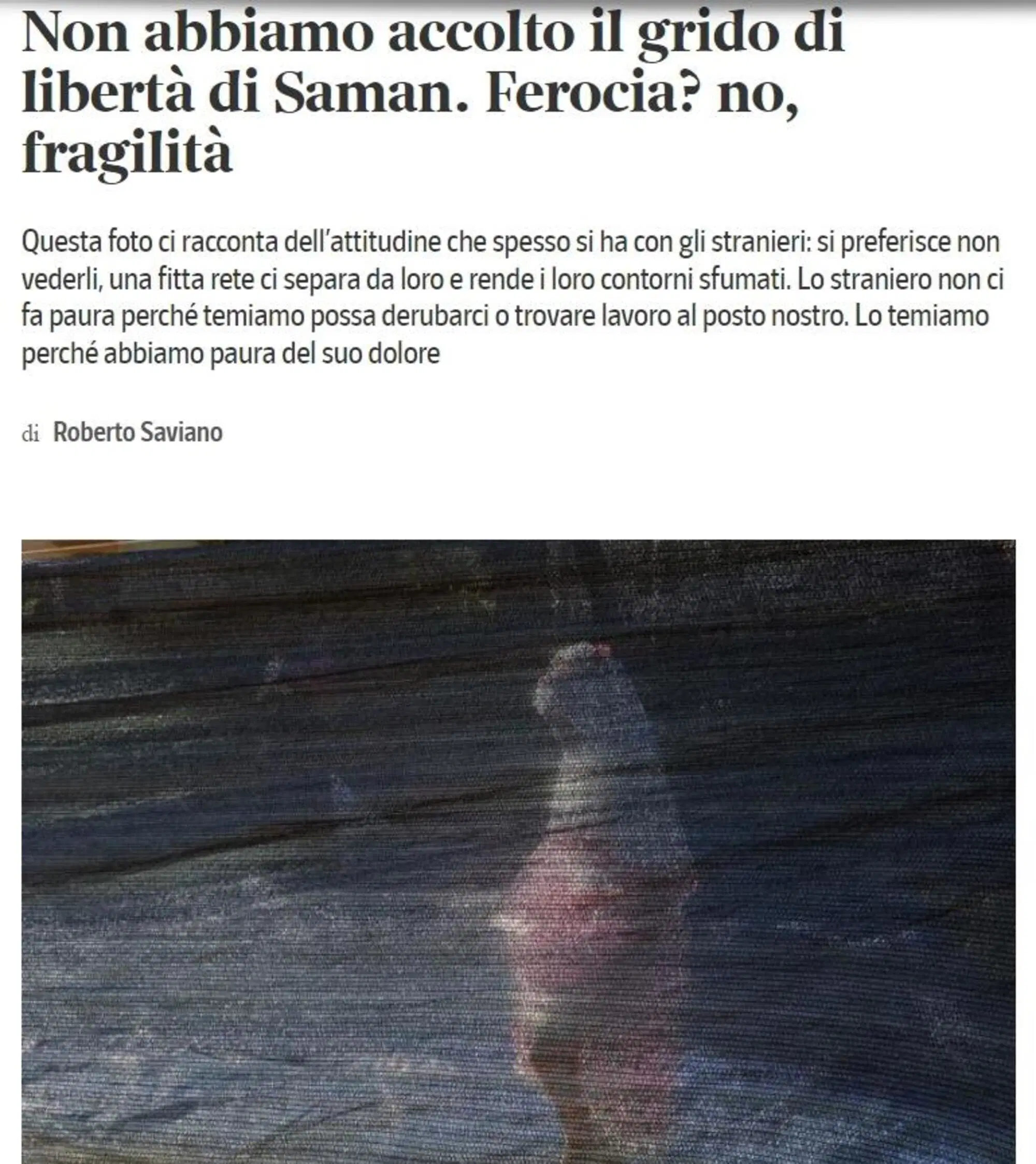 L'articolo di Saviano su Saman Abbas
