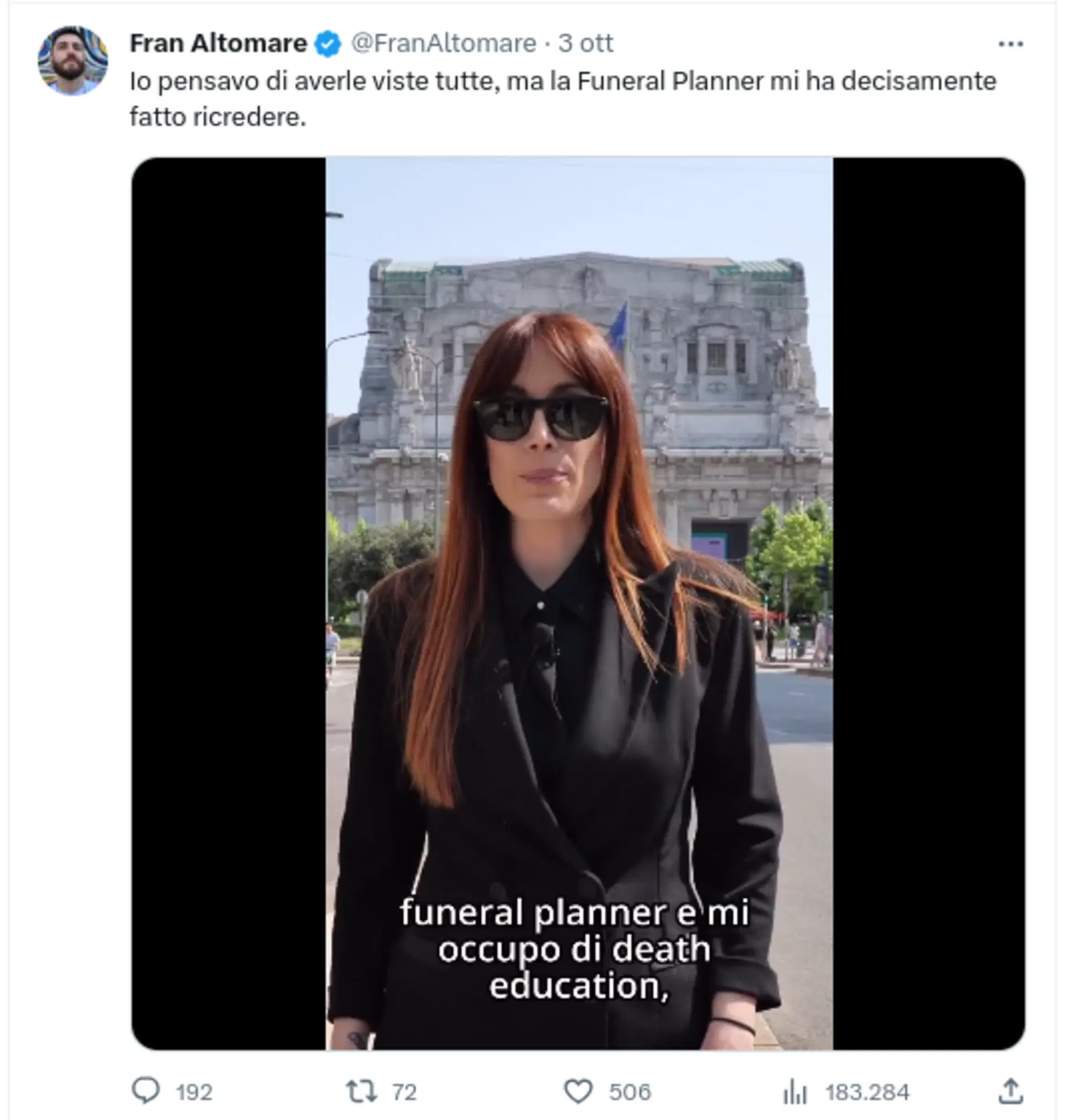 Il tweet di Fran Altomare