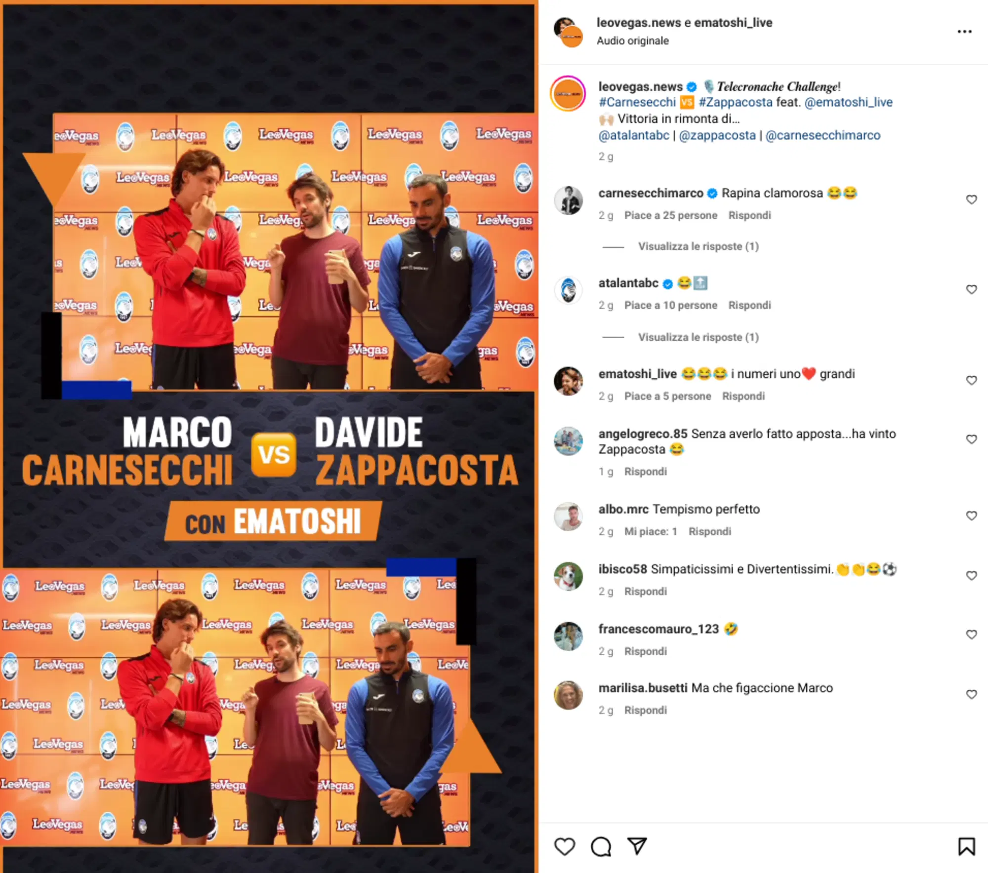 Un altro esempio di format "giornalistico" all'interno di un canale di scommesse con due calciatori ancora in attivit&agrave;