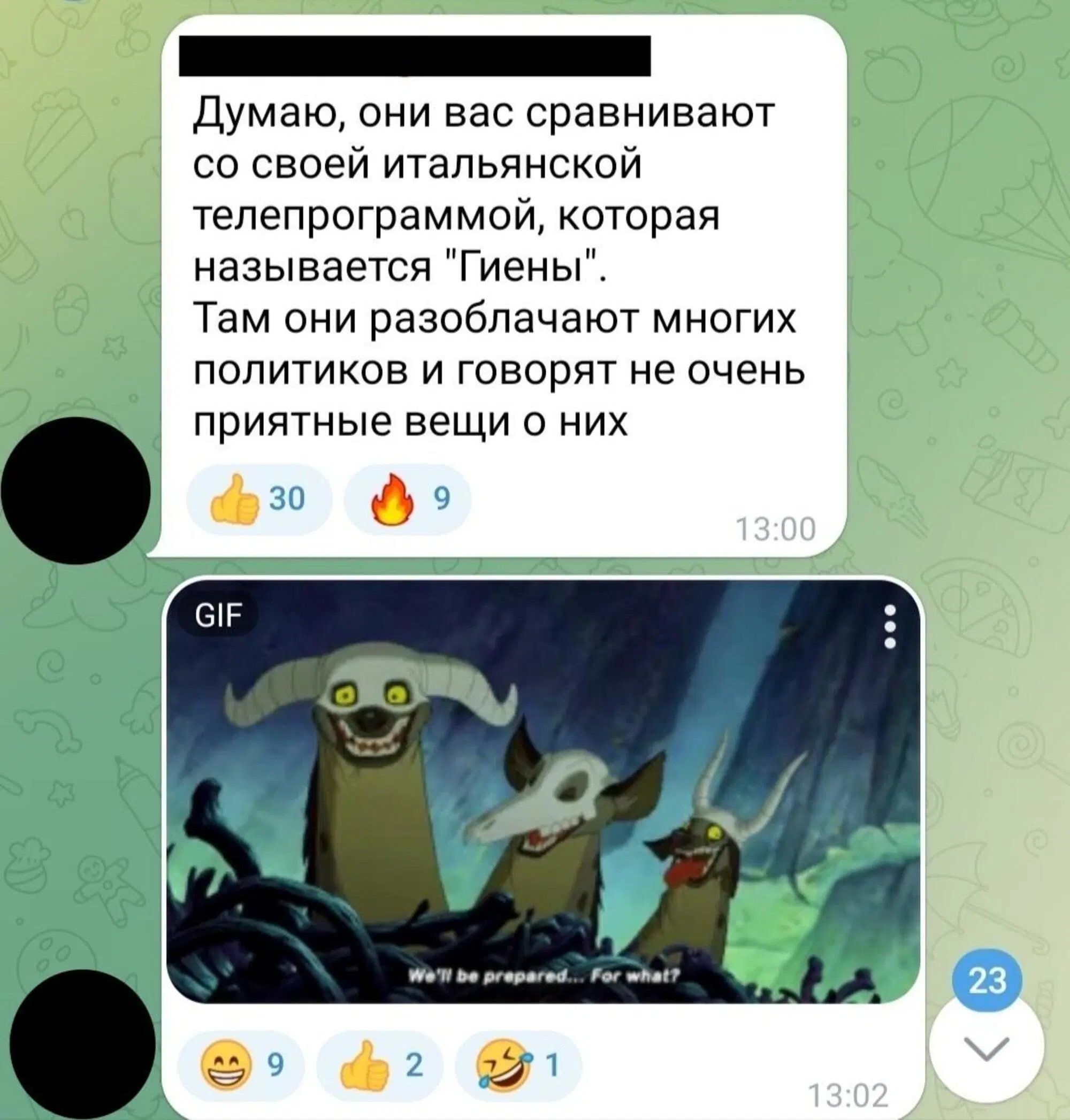 L'ironia nel gruppo Telegram dei due comici russi