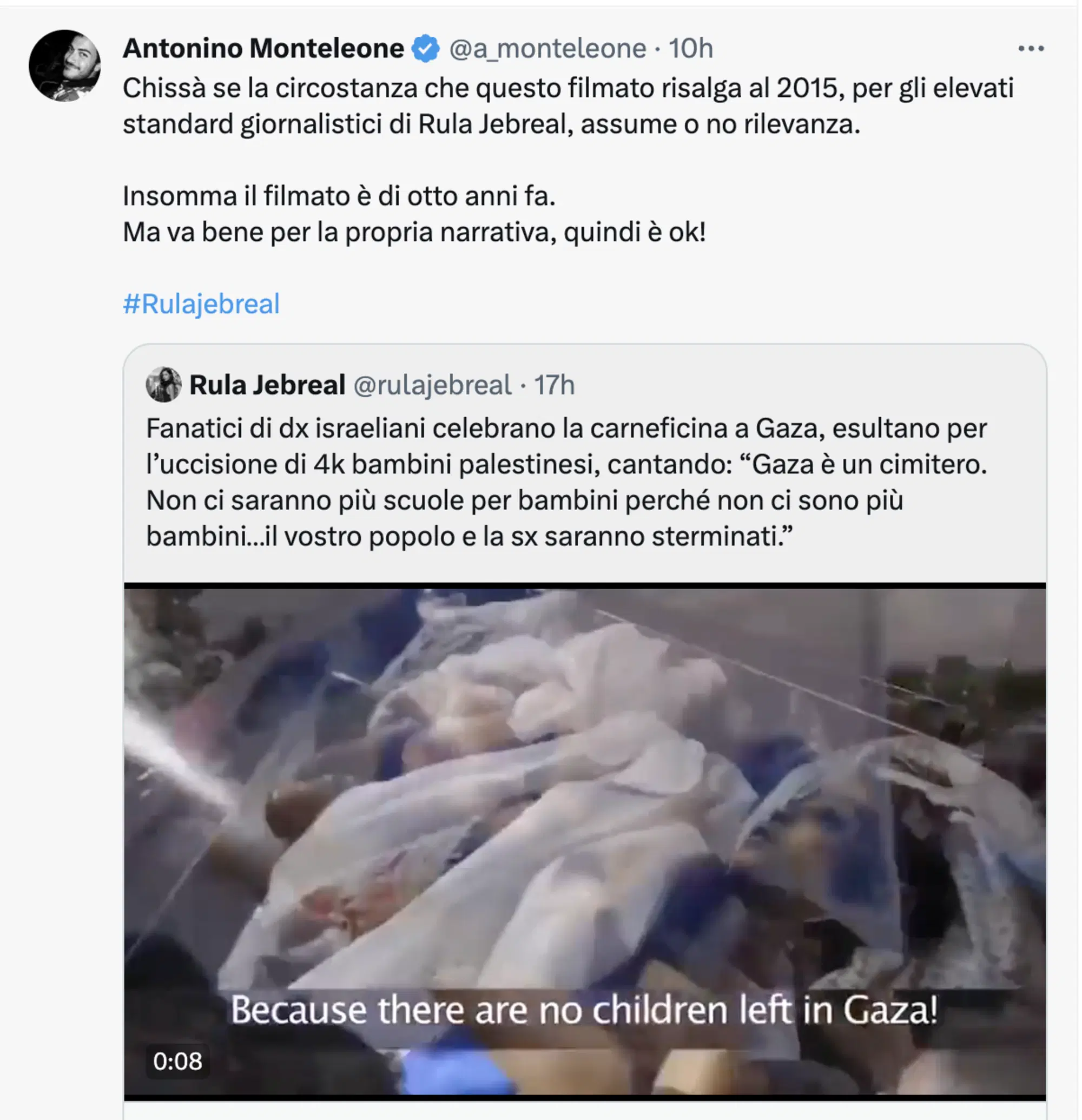 Il tweet di Antonino Monteleone contro Rula Jebreal
