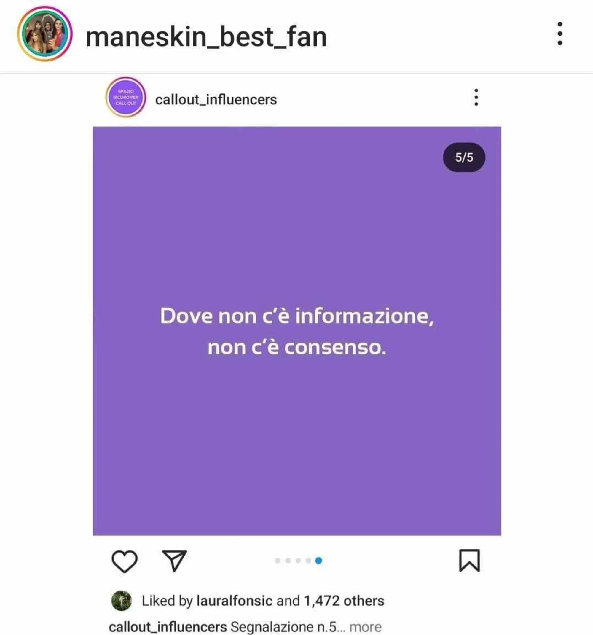 La quinta slide di callout_influencers con like dell'ex di Ethan Torchio