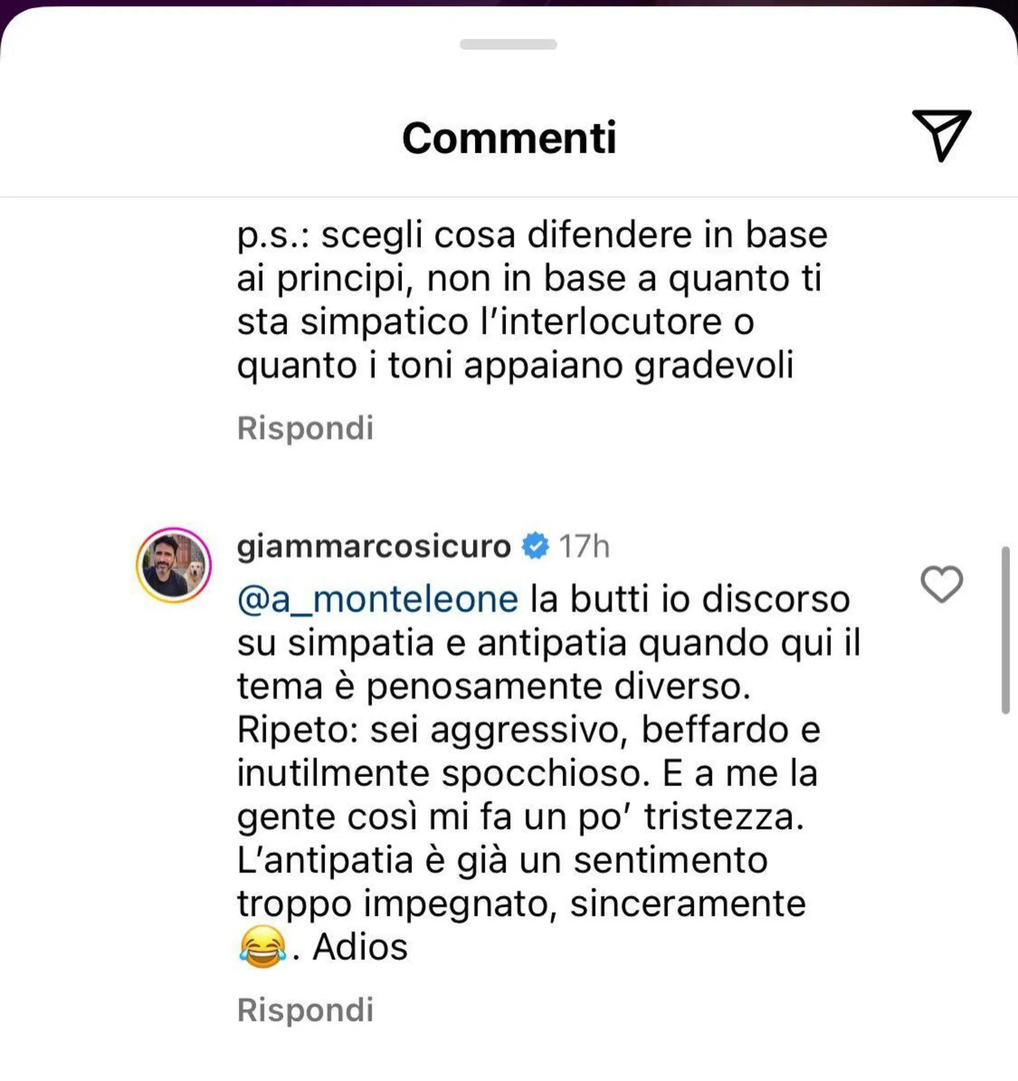 L'ultima risposta di Sicuro a Monteleone