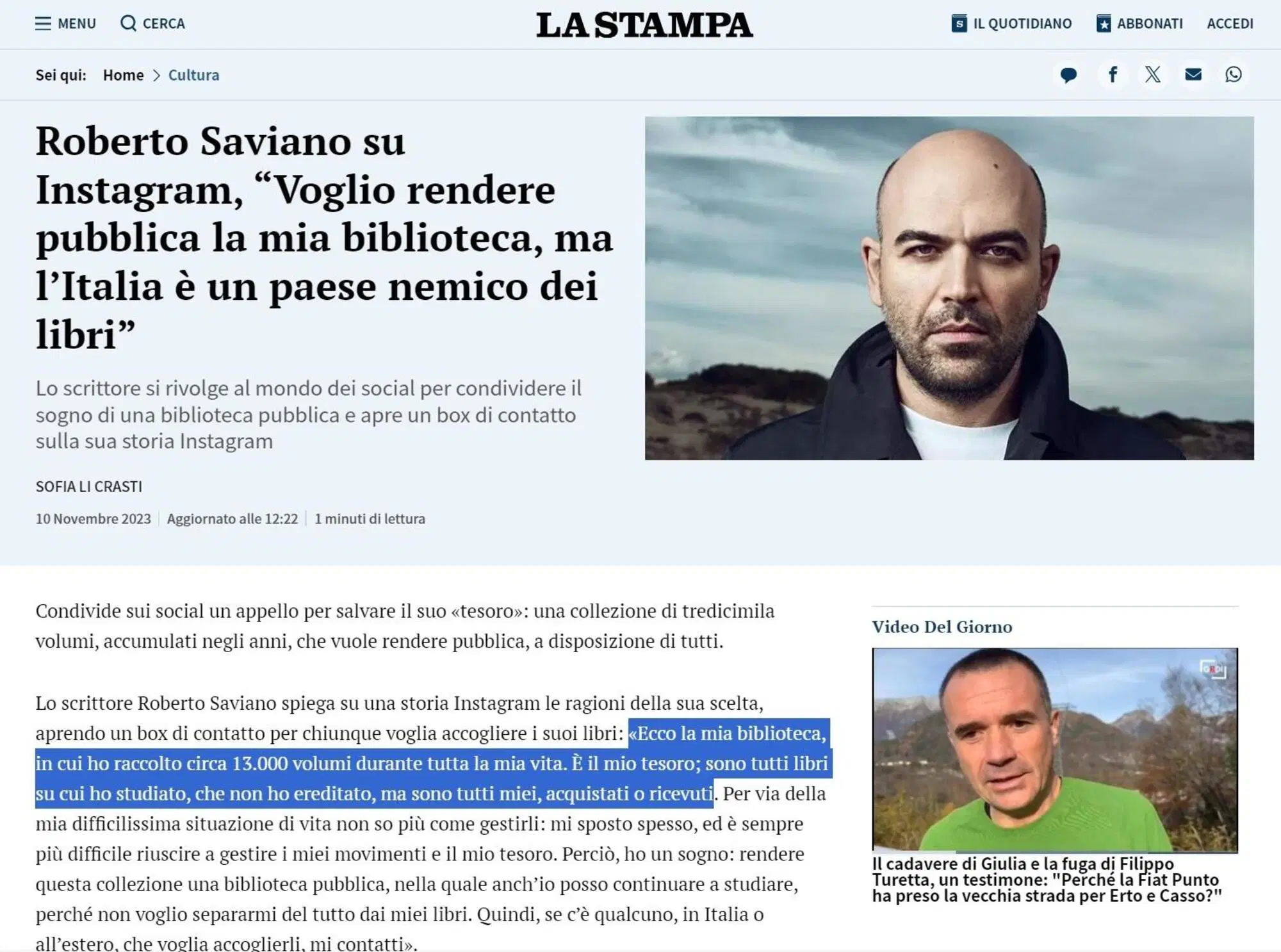 L'articolo su La Stampa