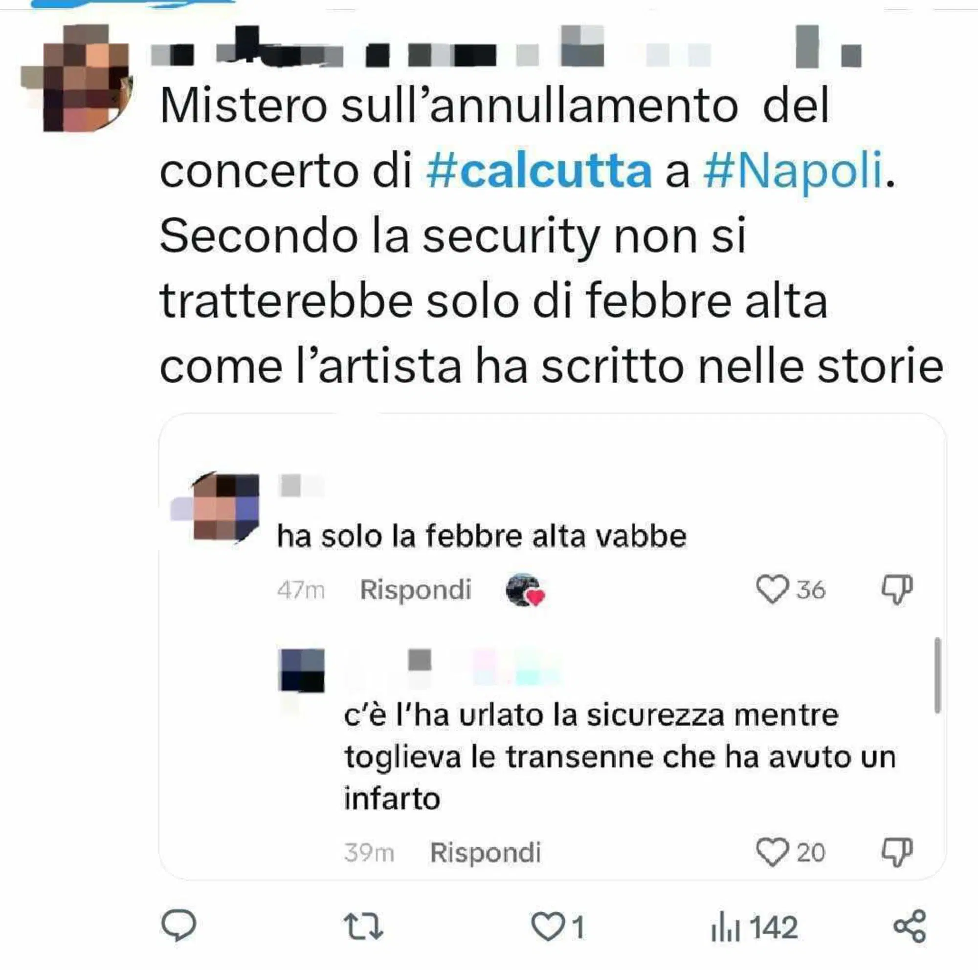 Commenti sull'annullamento del concerto di Calcutta a Napoli
