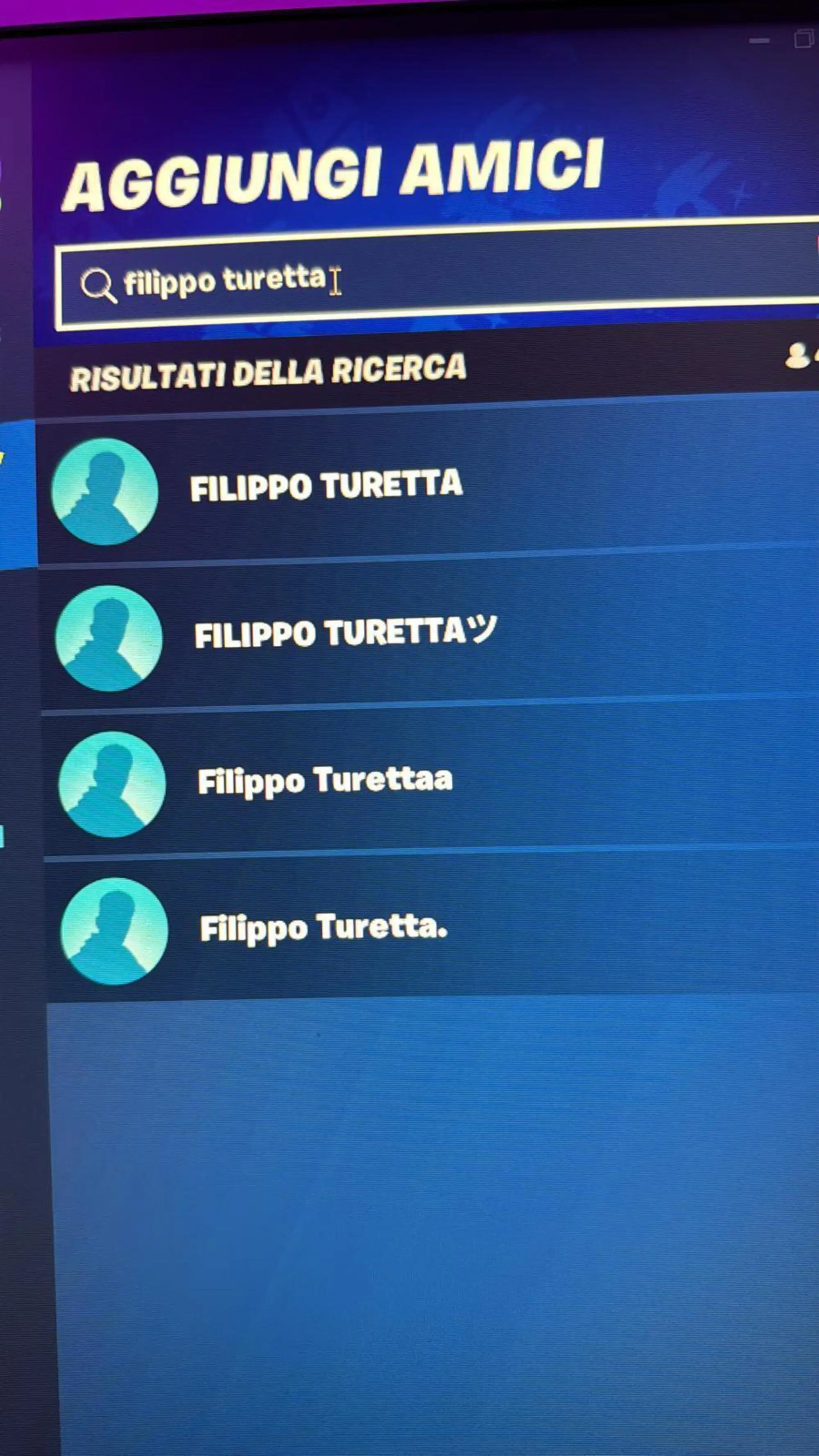 Altri account Fortnite nominati "Filippo Turetta"
