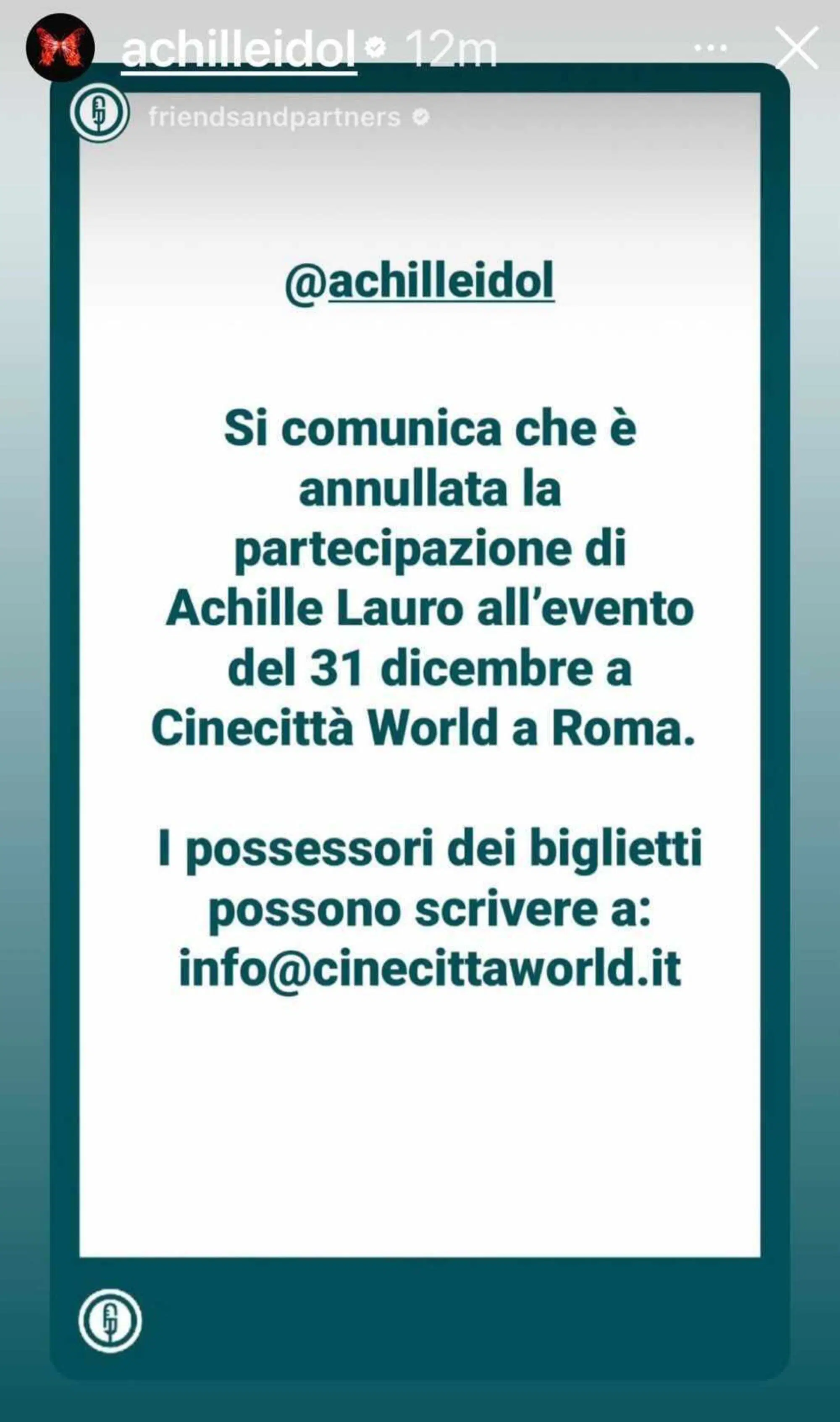 Achille Lauro salta la sua partecipazione