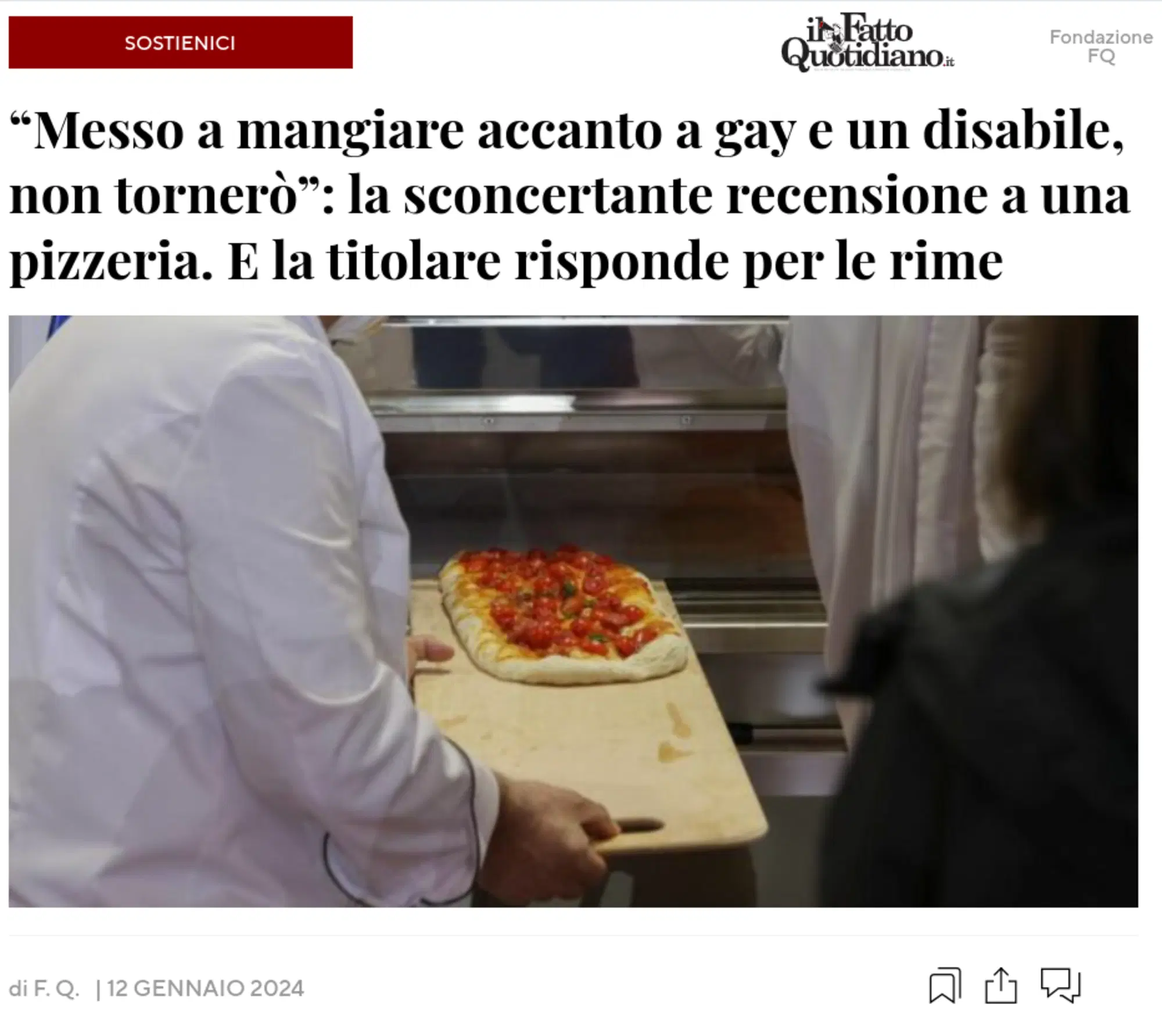 La notizia della ristoratrice pubblicata anche sul Fatto quotidiano