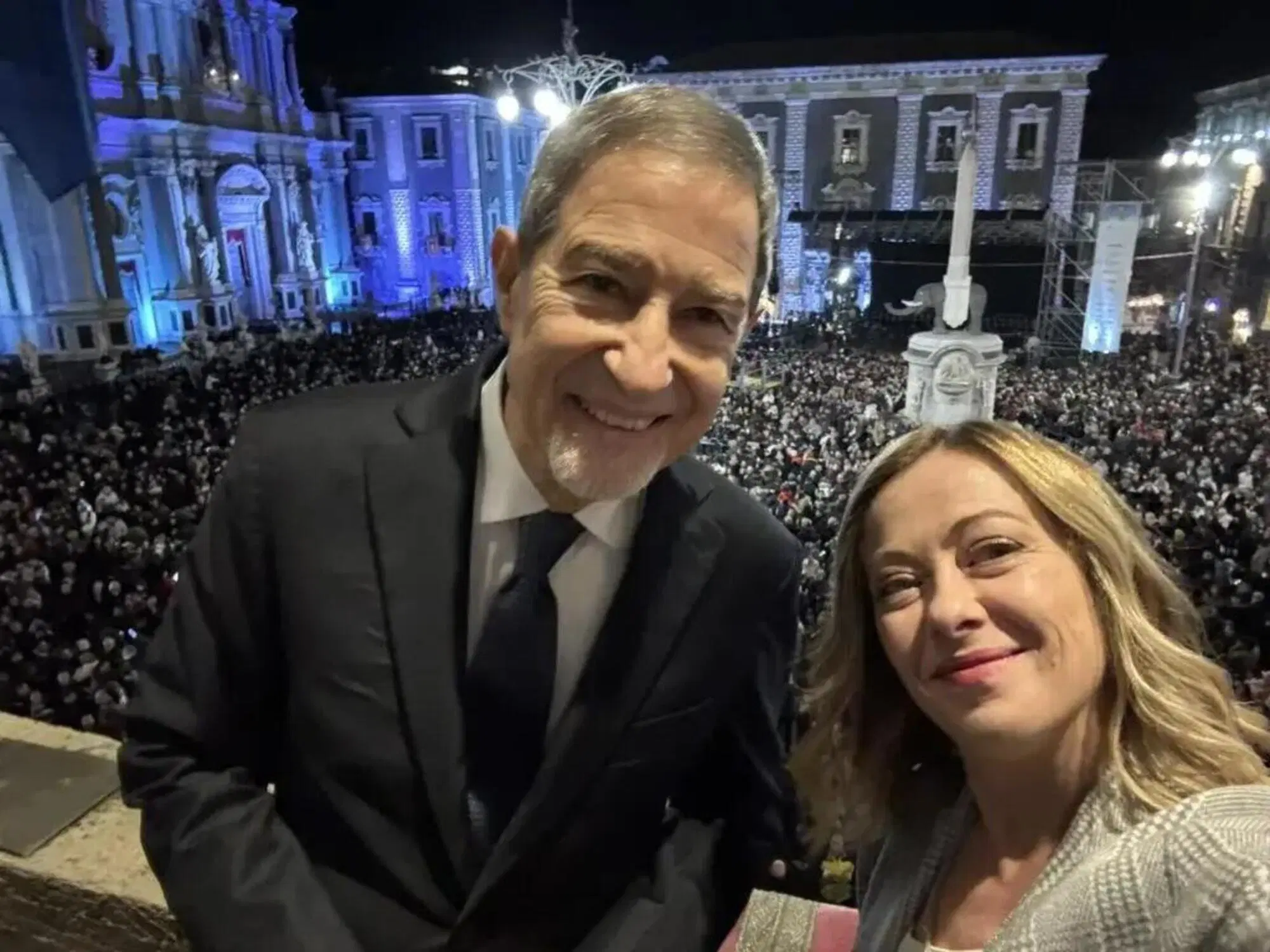 Il sindaco di Catania Enrico Tarantino e Giorgia Meloni, in citt&agrave; in occasione della festa di Sant'Agata