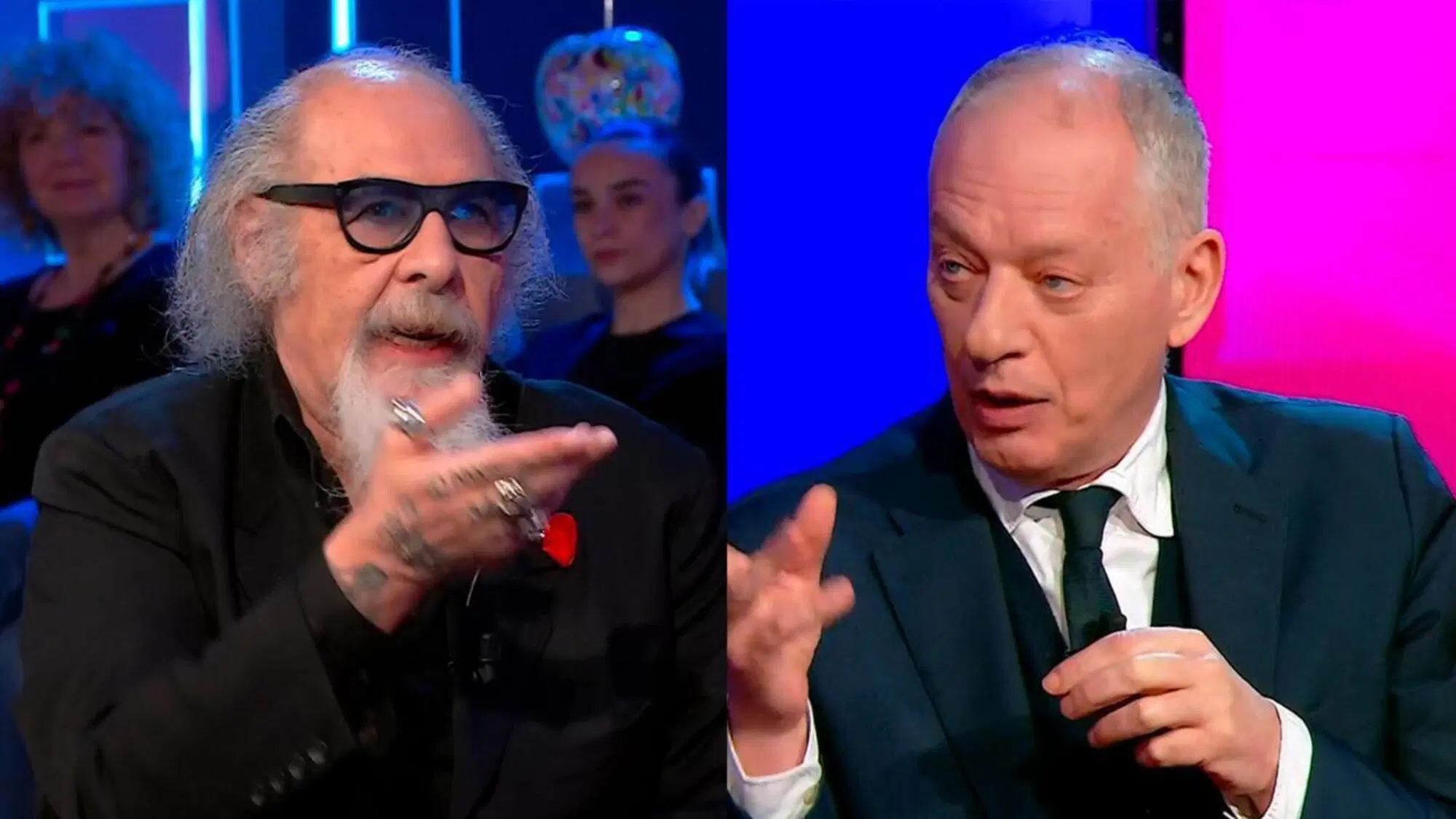 Peter Gomez e Roberto D'Agostino durante la trasmissione di Serena Bortone &ldquo;Che sar&agrave;&rdquo;