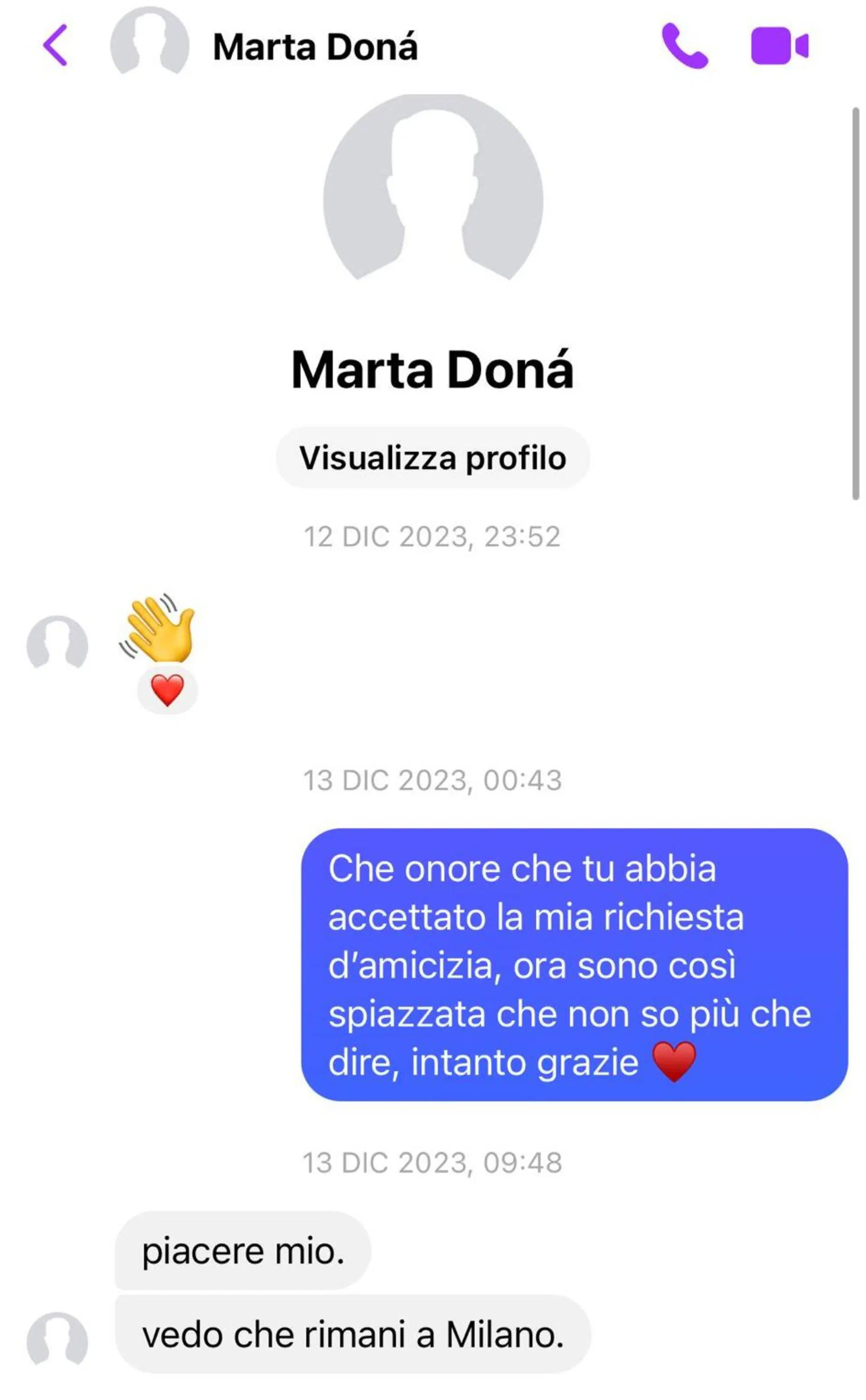 I messaggi con dell'account fake di Marta Don&agrave; 