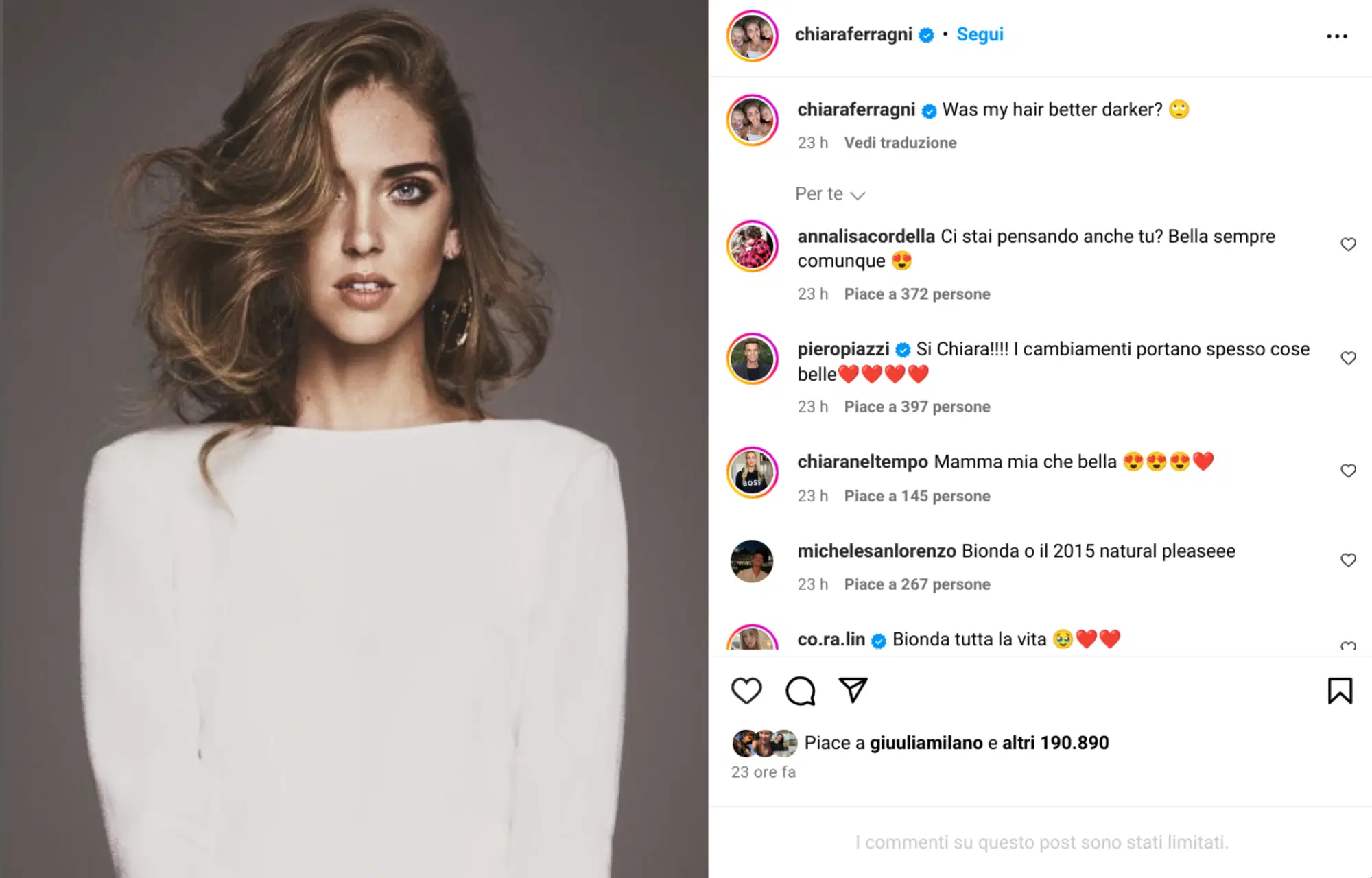 Chiara Ferragni su Instagram: "Was my hair better darker?"