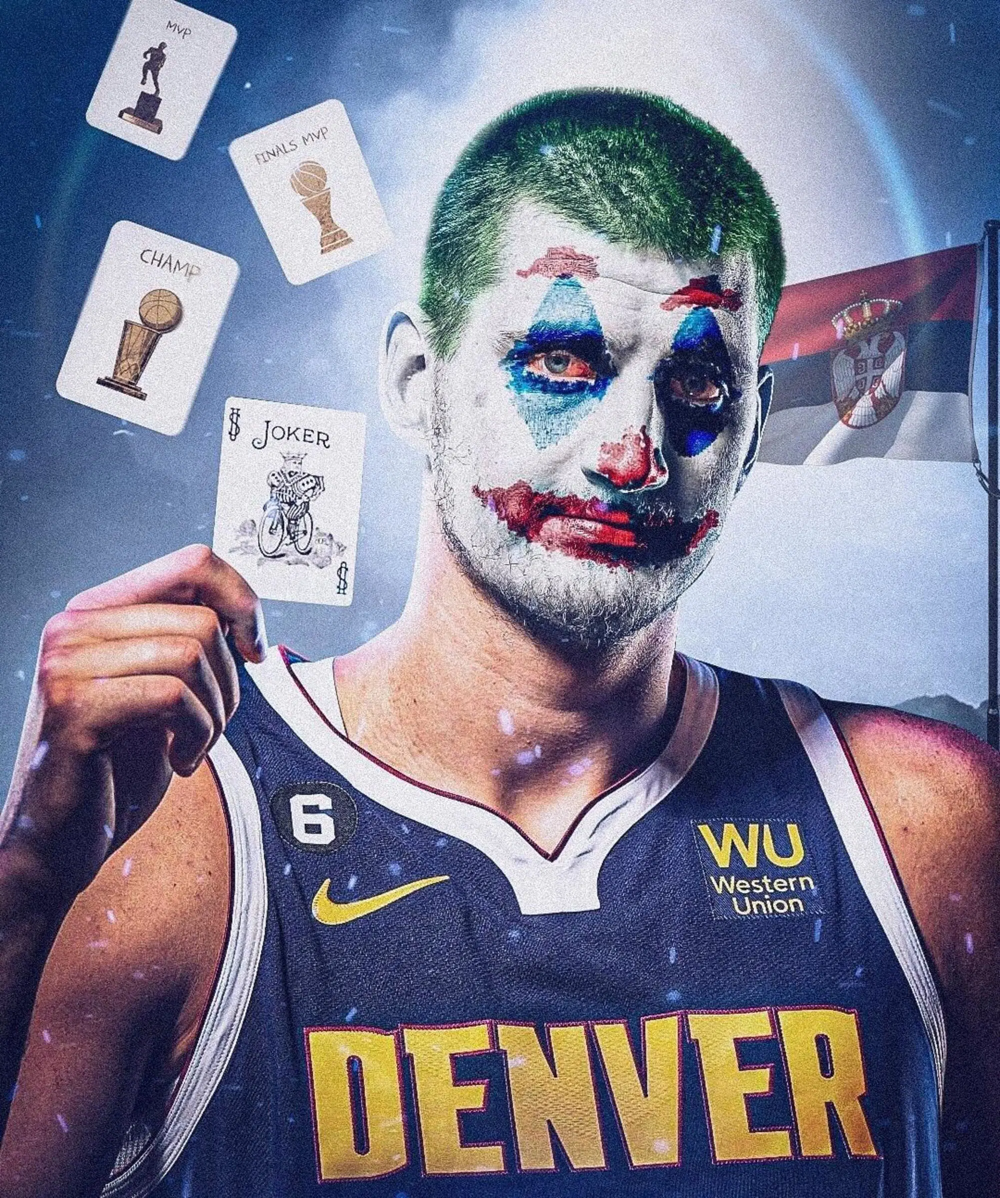 Nikola Jokic, star dell'Nba, in versione Joker (come da suo soprannome)