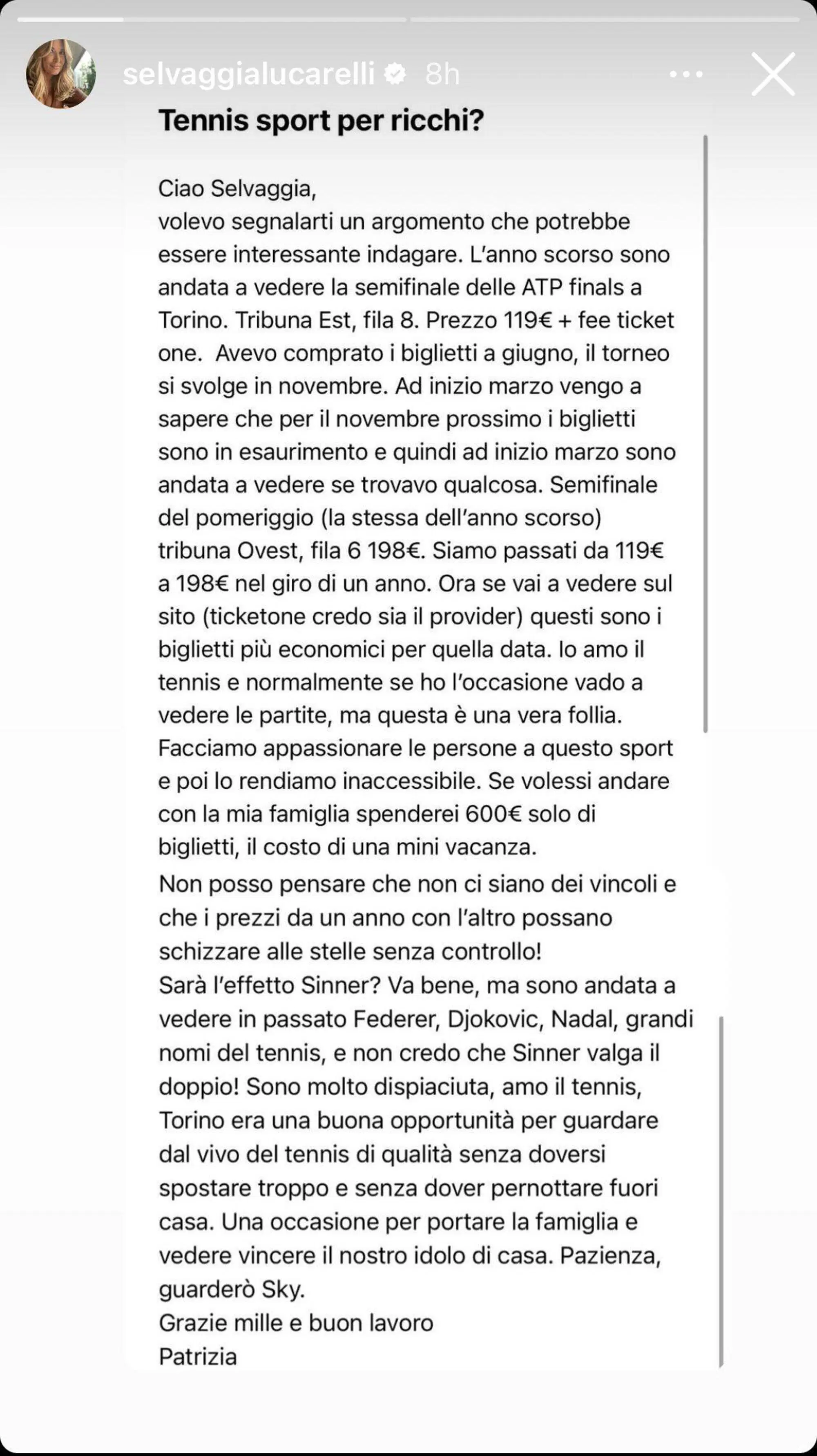 La testimonianza di una follower nelle stories su Instagram di Selvaggia Lucarelli