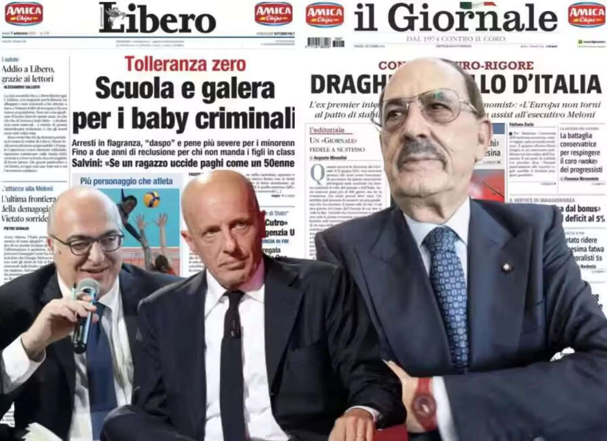 I direttori di Libero e Giornale, Mario Sechi e Alessandro Sallusti, e l'editore Antonio Angelucci