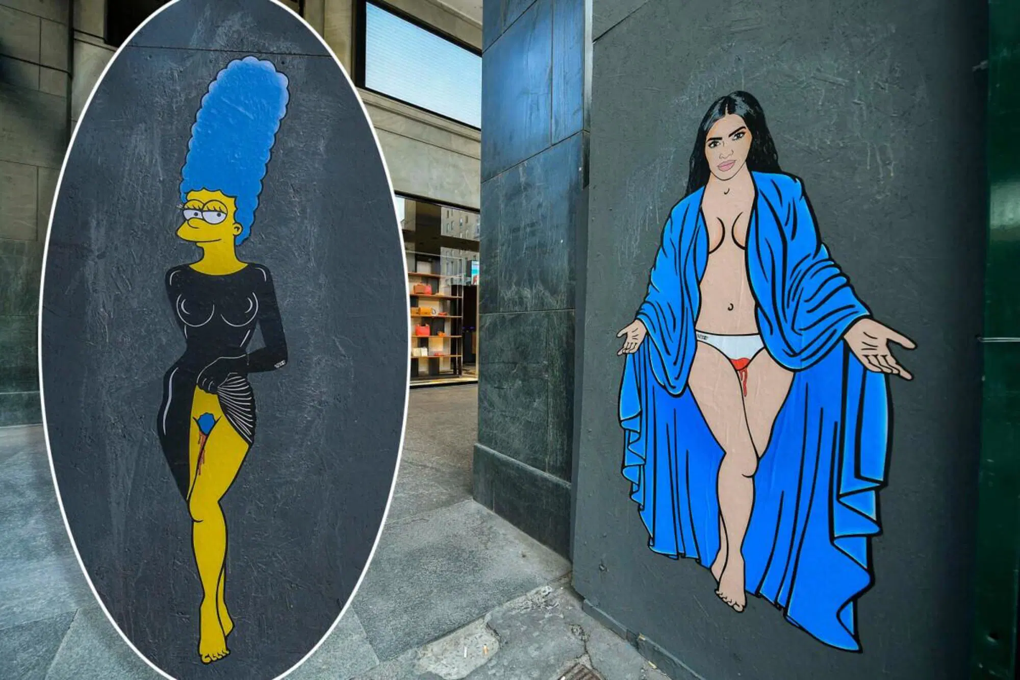 I murales di Kim Kardashian e Marge Simpson