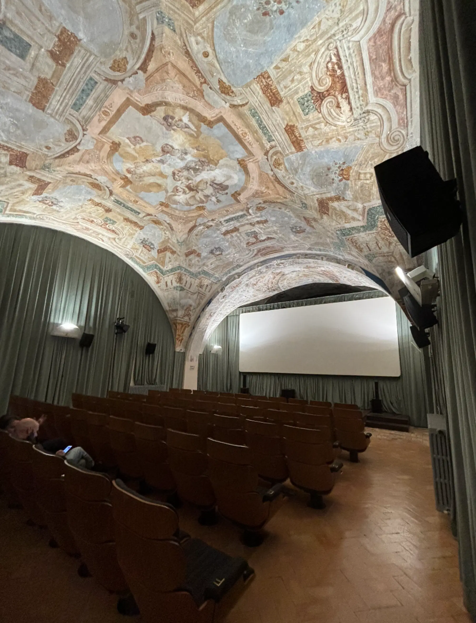 La sala cinematografica e la volta affrescata del cinema "La sala degli artisti"