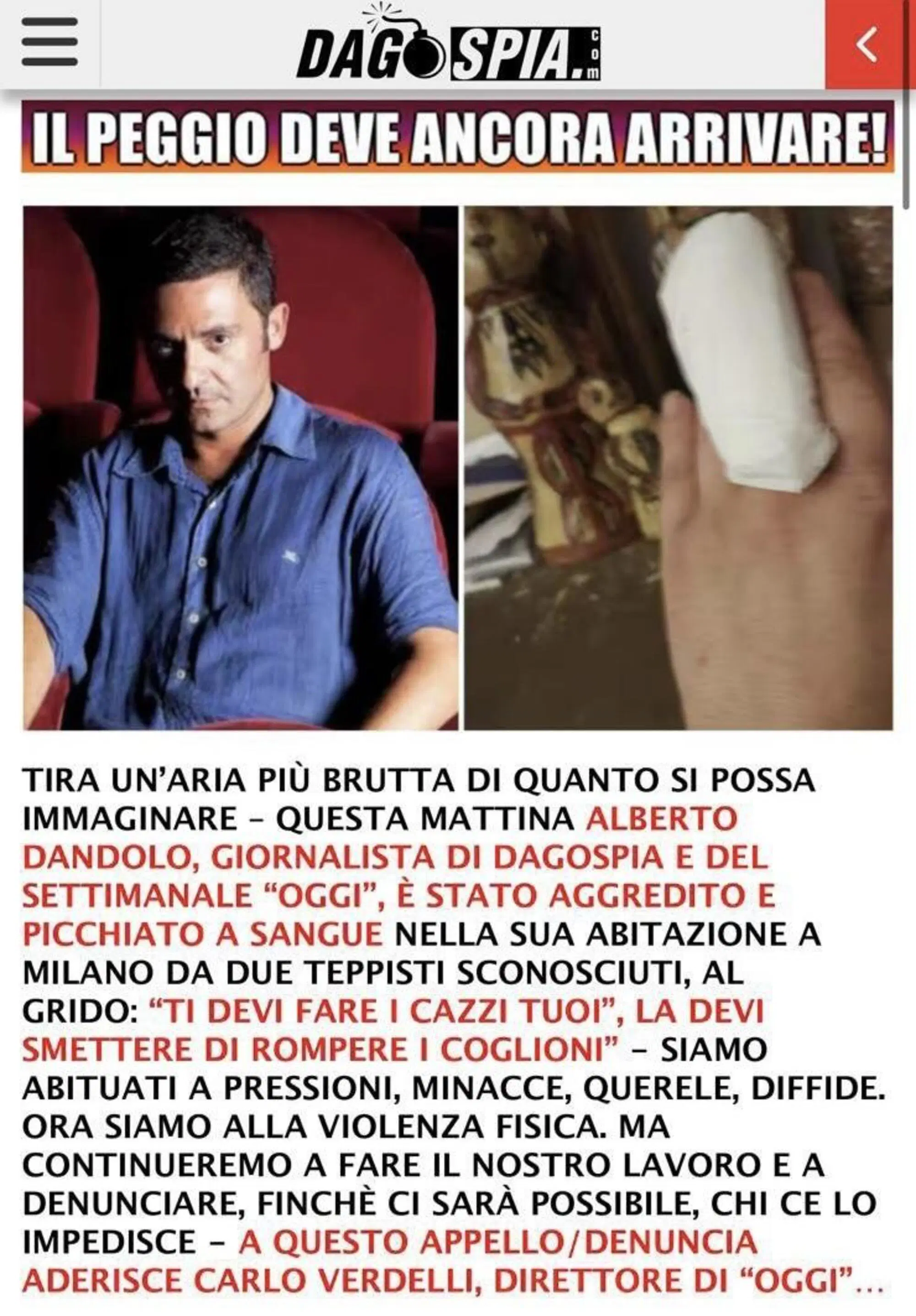 L'apertura di Dagospia sull'aggressione ad Alberto Dandolo