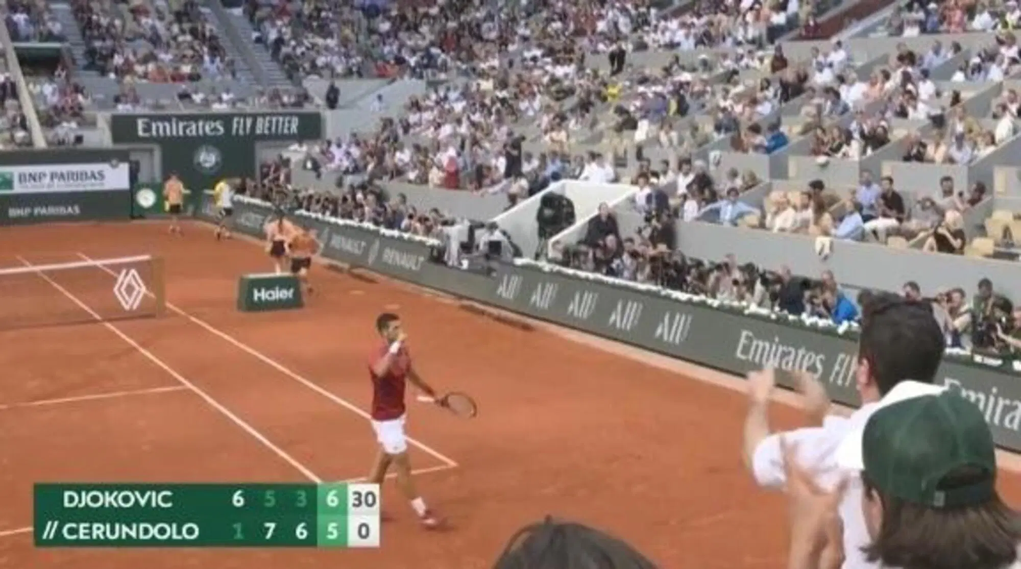 L'esultanza di Djokovic in rimonta