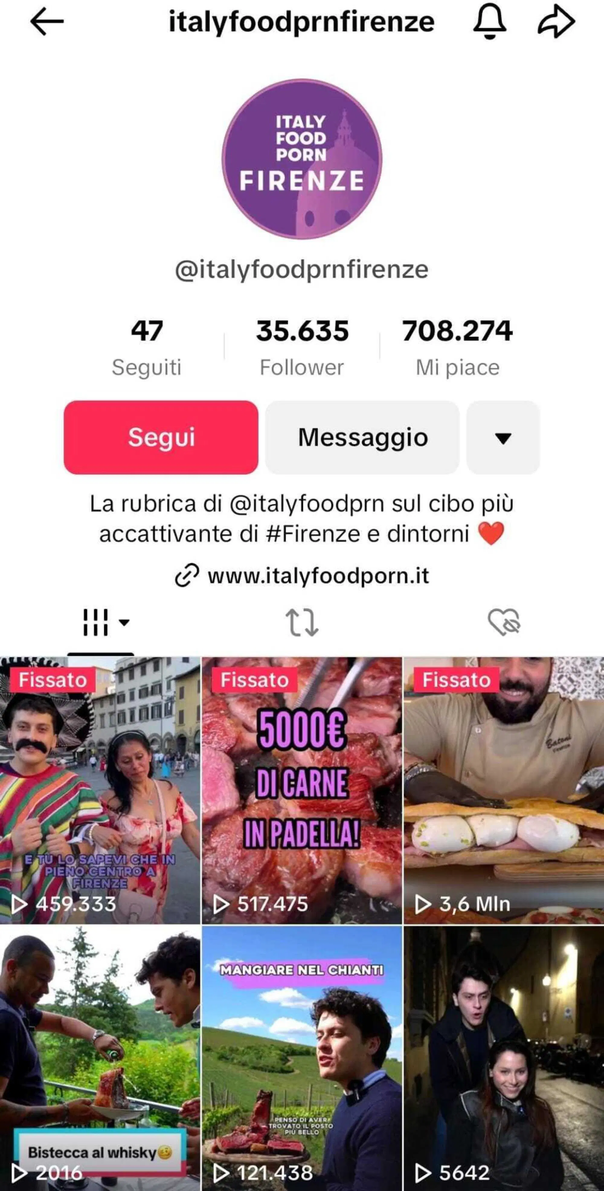 L'account TikTok di Italyfoodprnfirenze