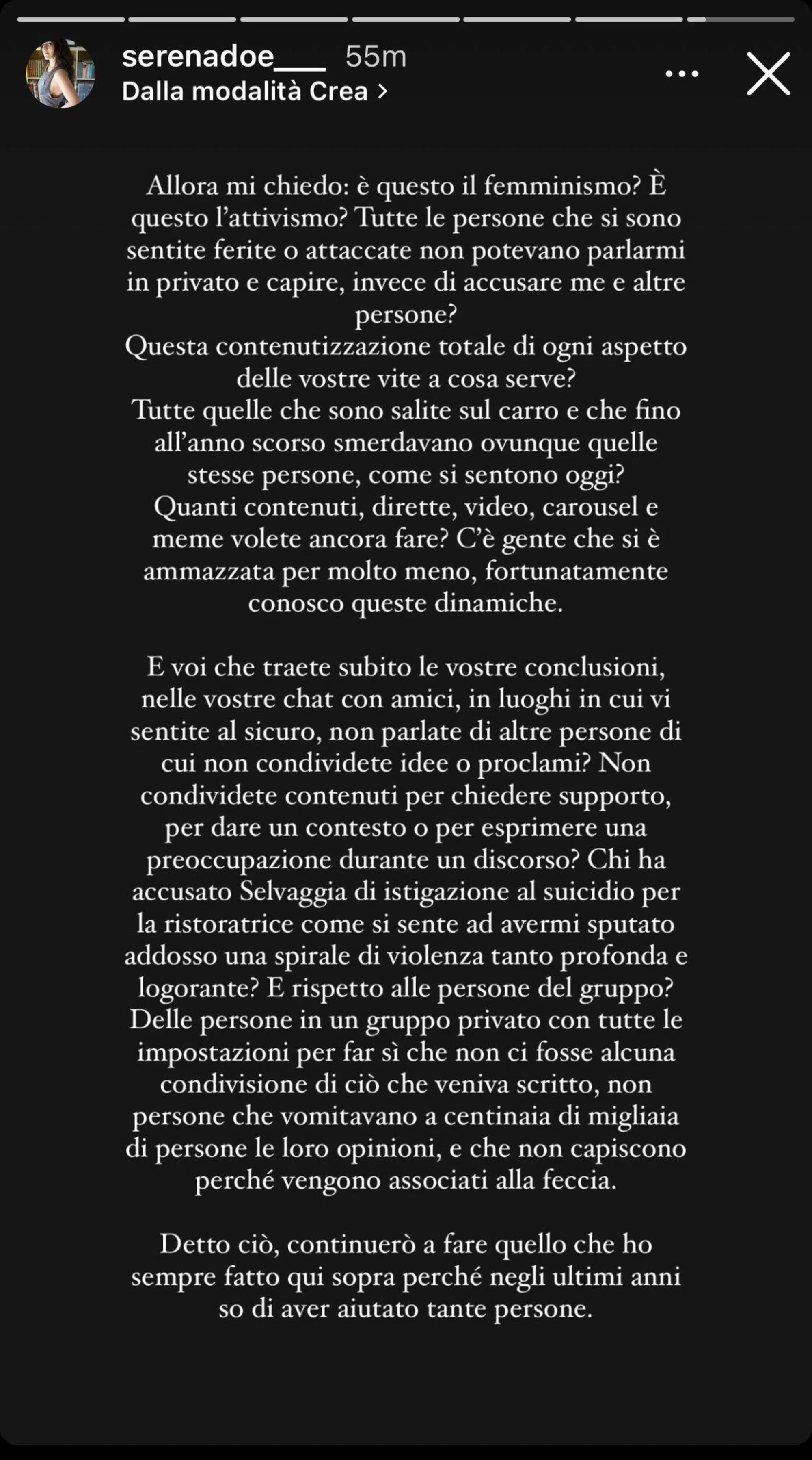 La risposta su Instagram di Serena Doe